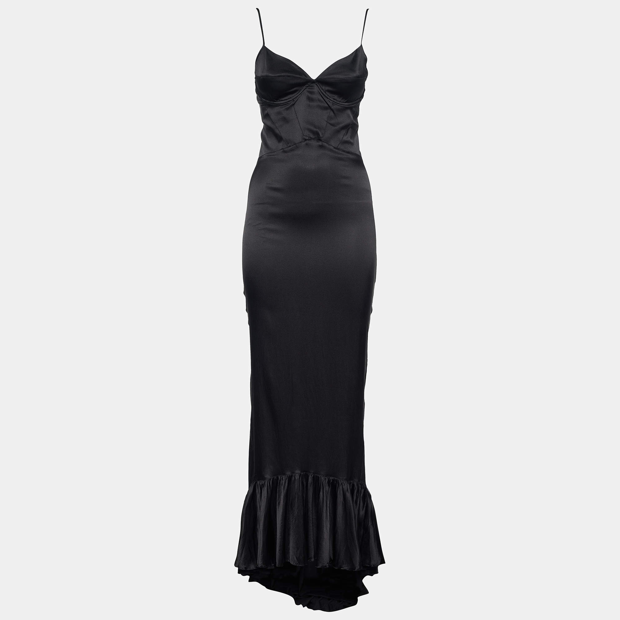 Pre Owned Just Cavalli Black Satin Maxi Corset Dress M