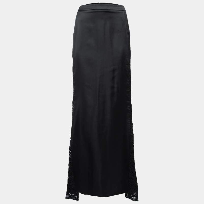 مملوكة مسبقًا Just Cavalli Black Satin & Lace Maxi Skirt L