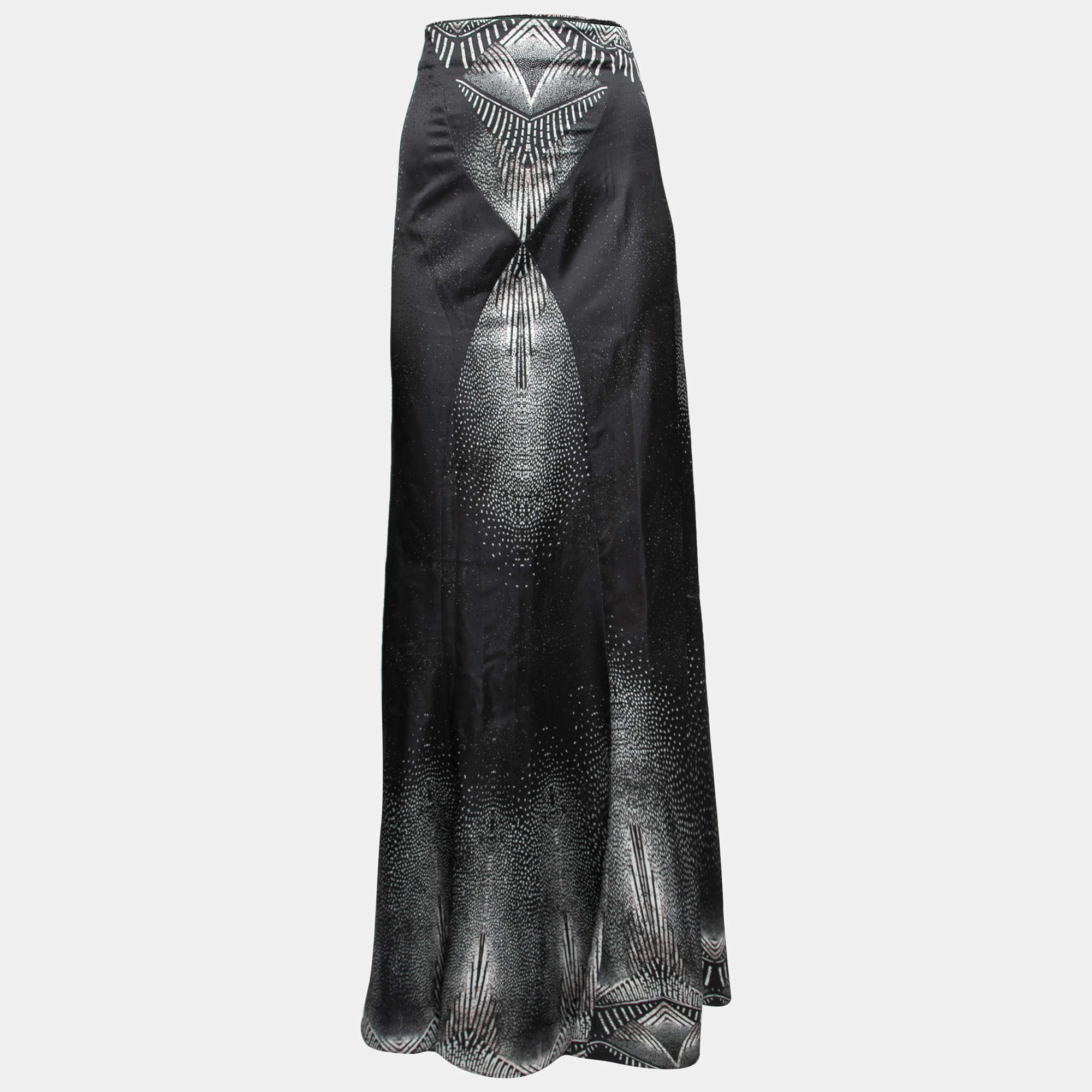 Pre Owned Just Cavalli Black Printed Lurex Satin Maxi Skirt L