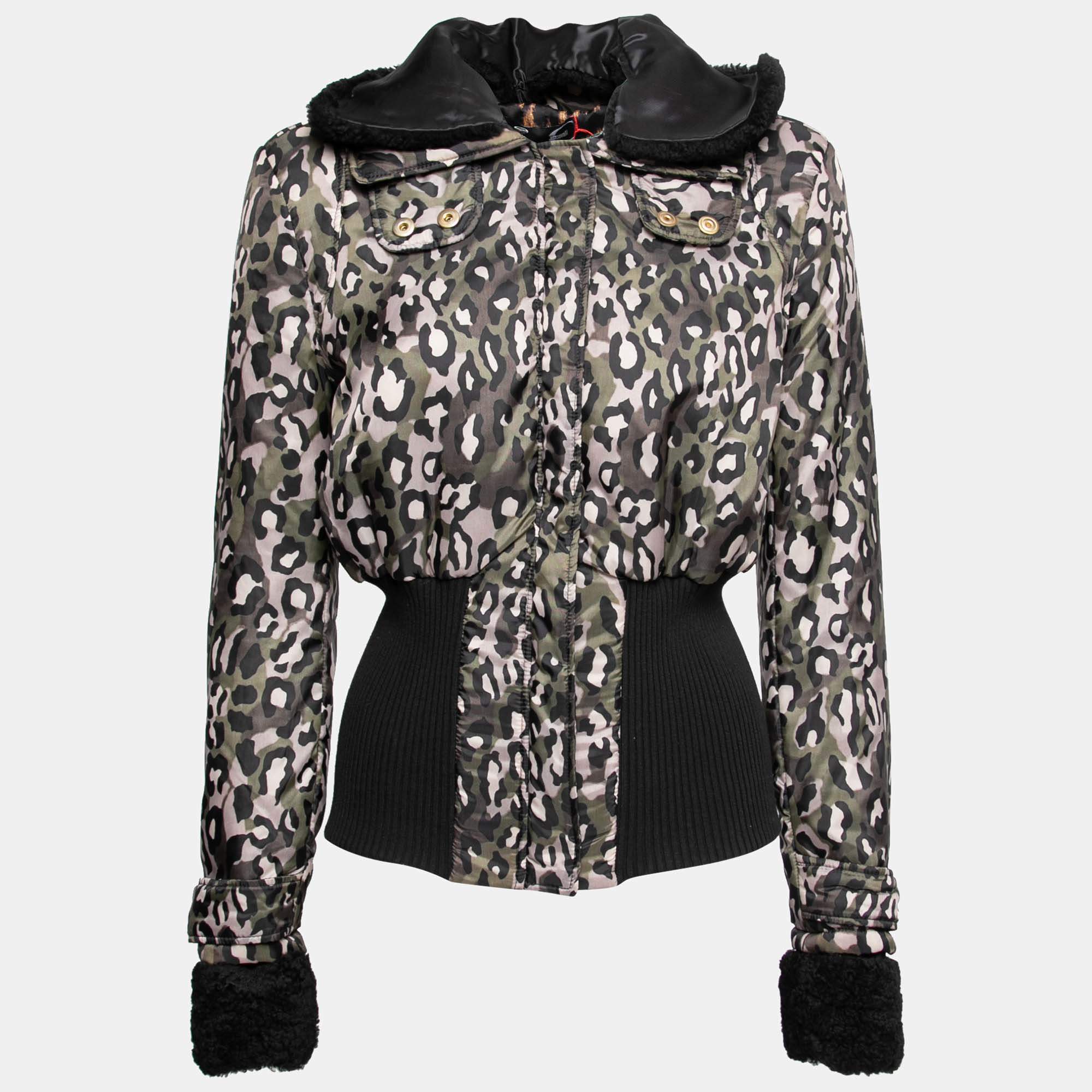 Pre Owned Just Cavalli Multicolor Printed Synthetic Shearling Trimmed Jacket L