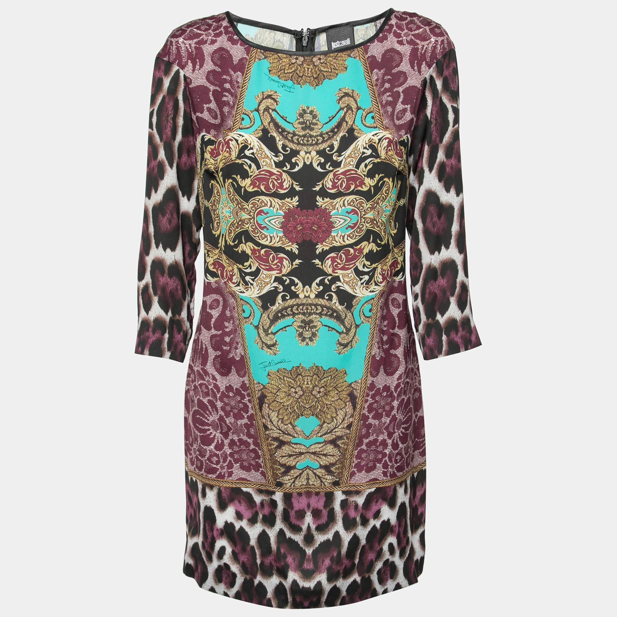 Just Cavalli Multicolor Printed Silk Midi Dress M