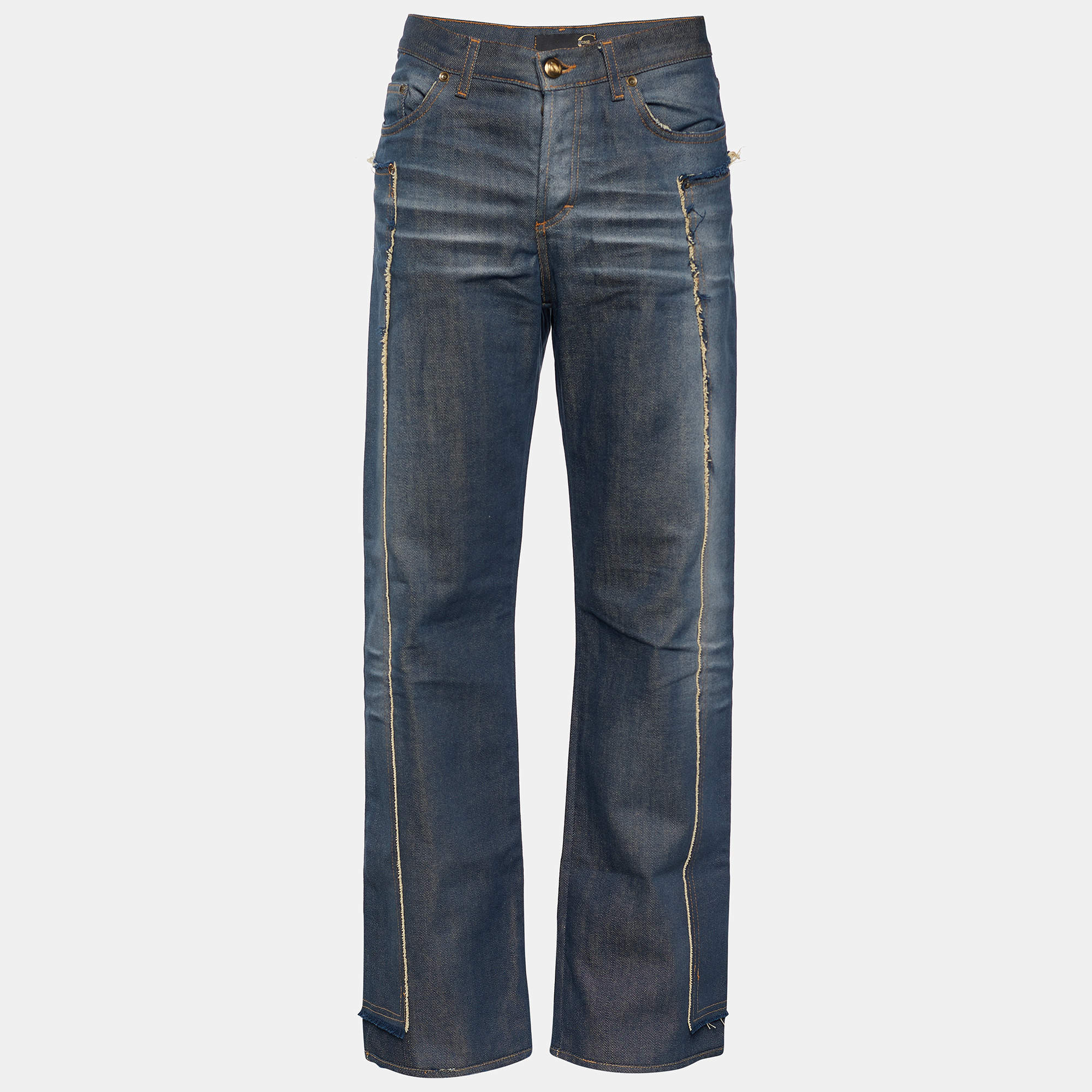 Pre Owned Just Cavalli Vintage Indigo Distressed Denim Straight Fit Jeans M/Waist: 32"