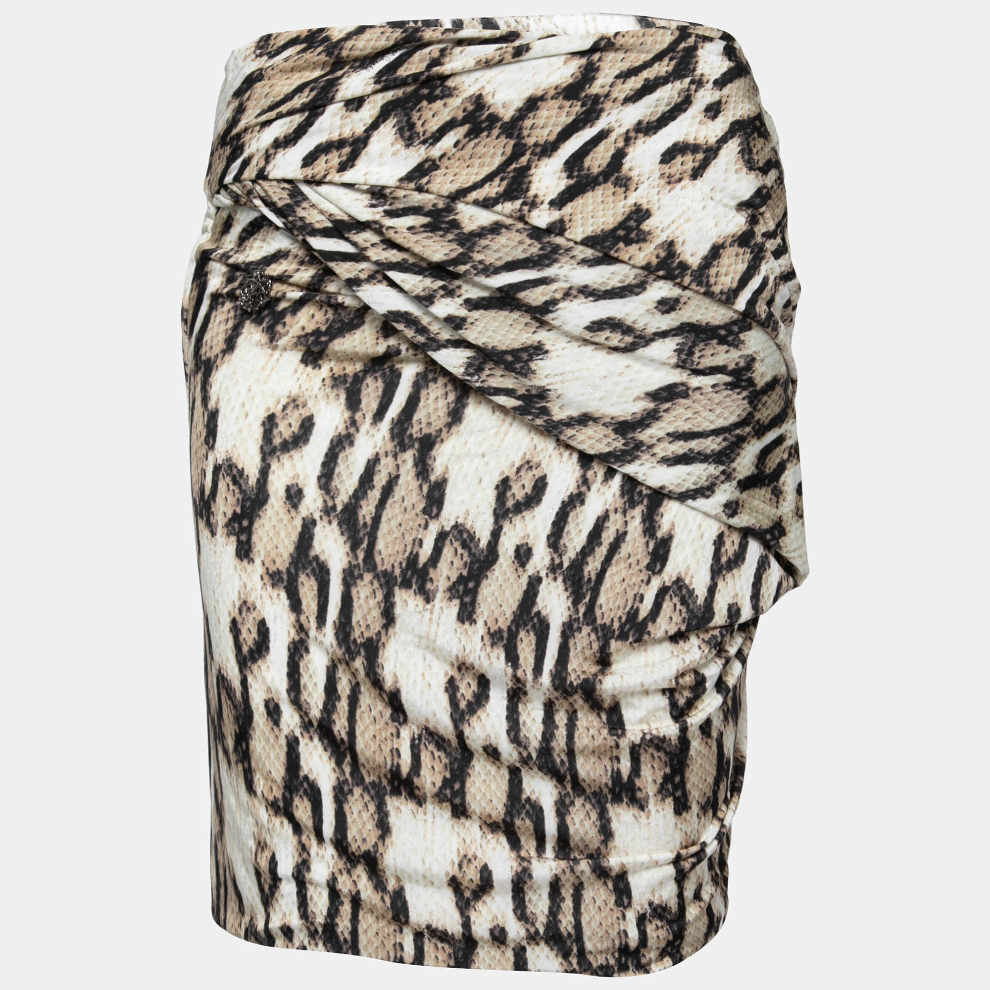 Pre Owned Just Cavalli Multicolor Snakeskin Print Jersey Draped Mini Skirt M