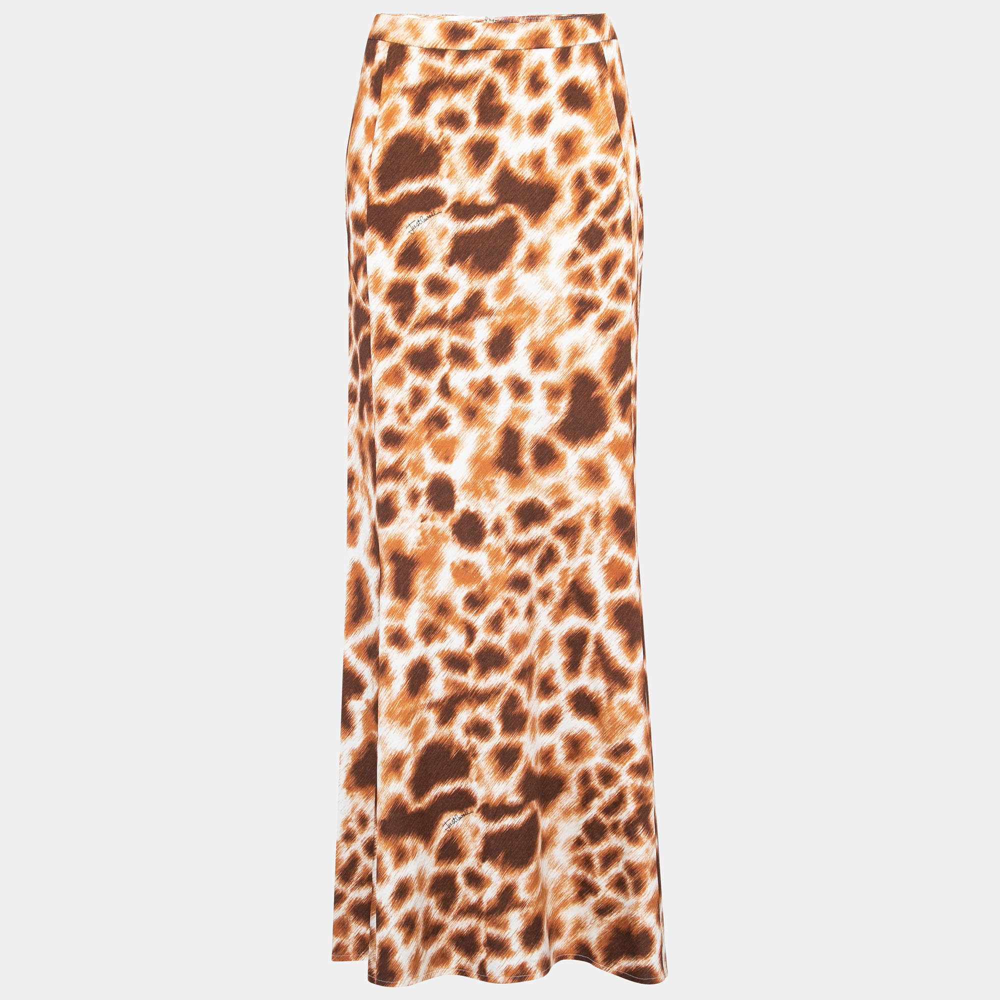 Pre Owned Just Cavalli Brown Animal Print Jersey Maxi Skirt M