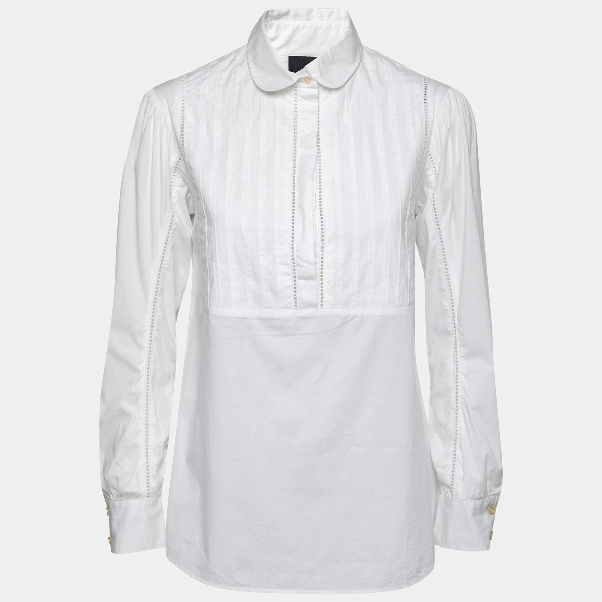 مملوكة مسبقًا Just Cavalli White Cotton Collared Pleated Top M