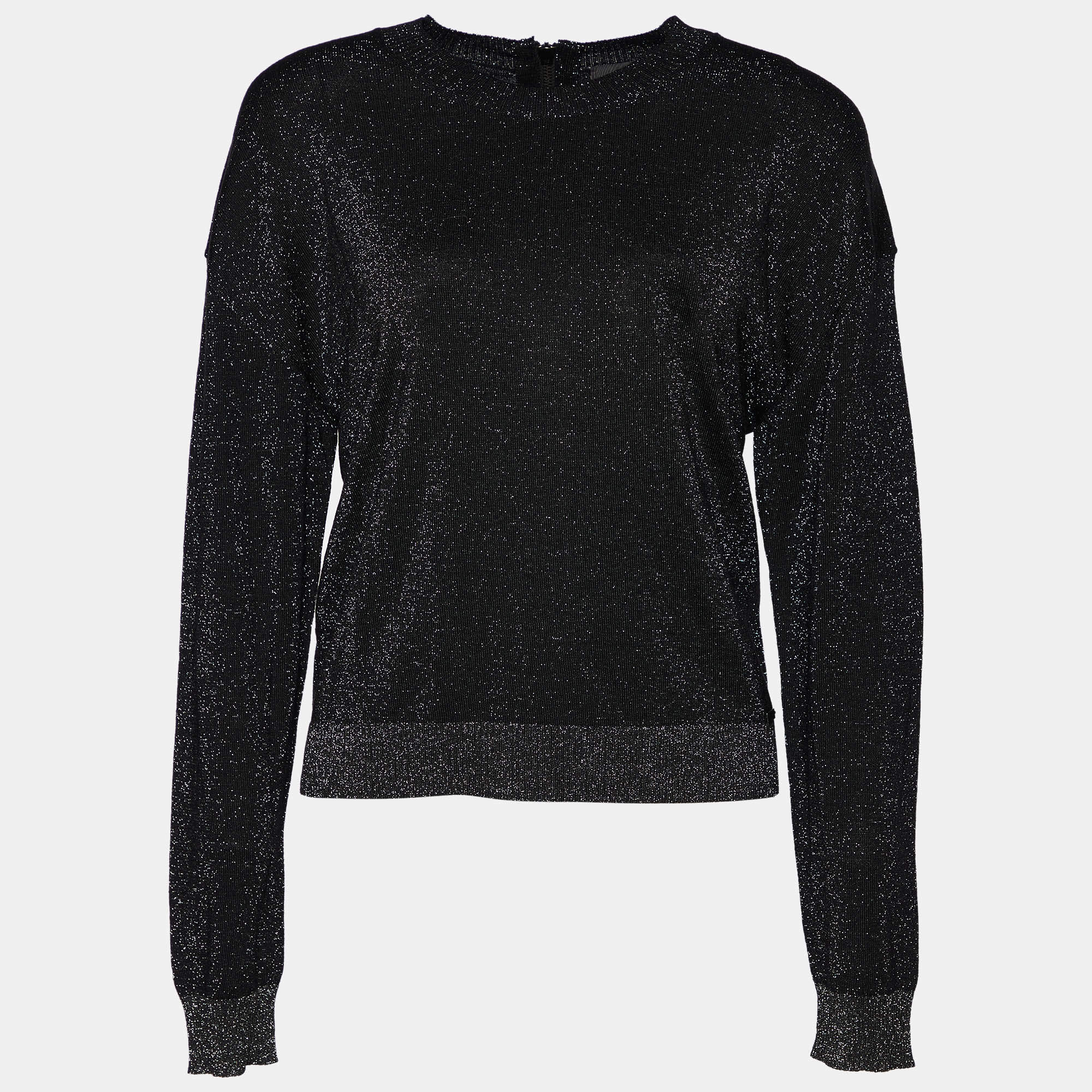 Pre Owned Just Cavalli Black Lurex Knit Zip Detail Sweatshirt S