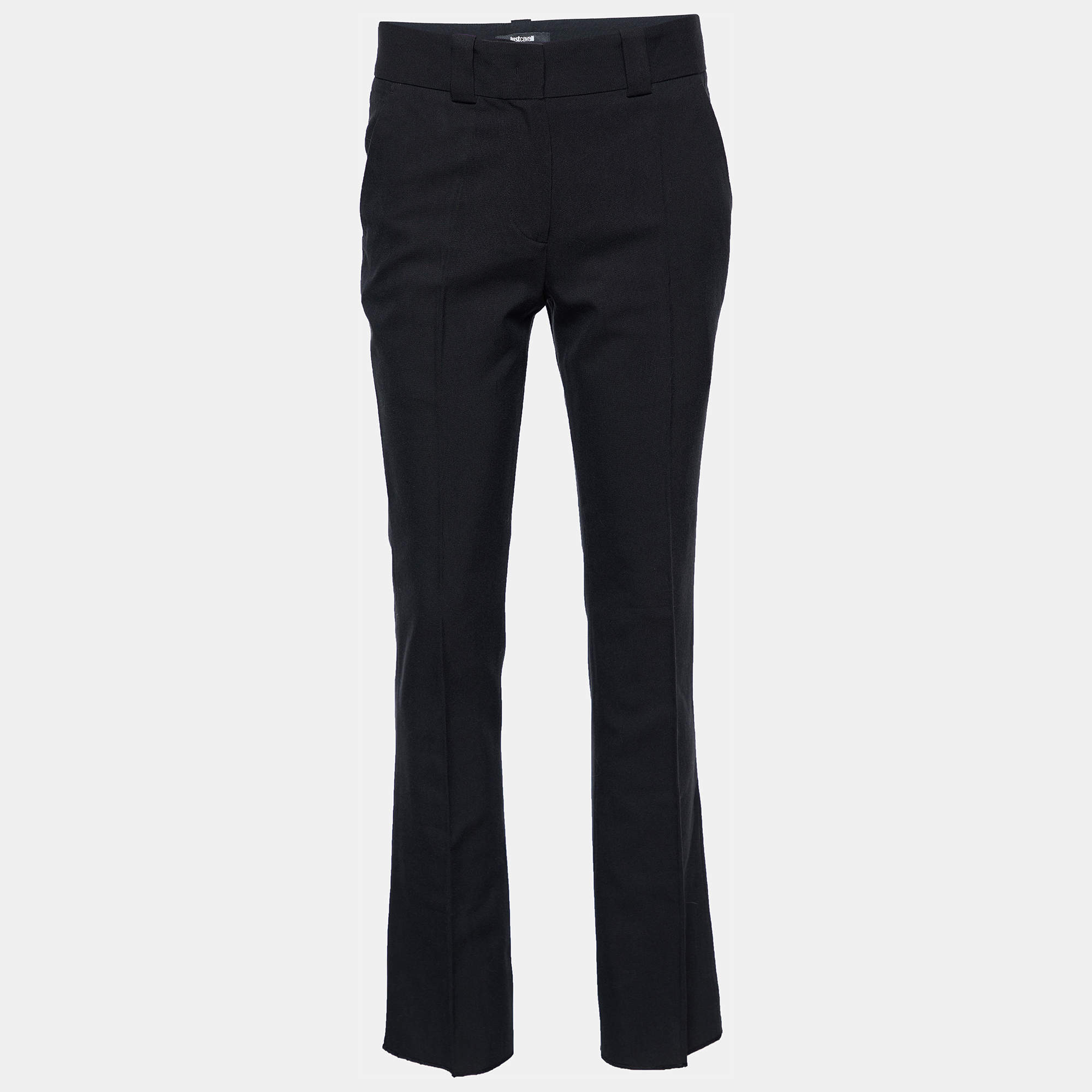 Just Cavalli Black Cotton Blend Straight Leg Pants S