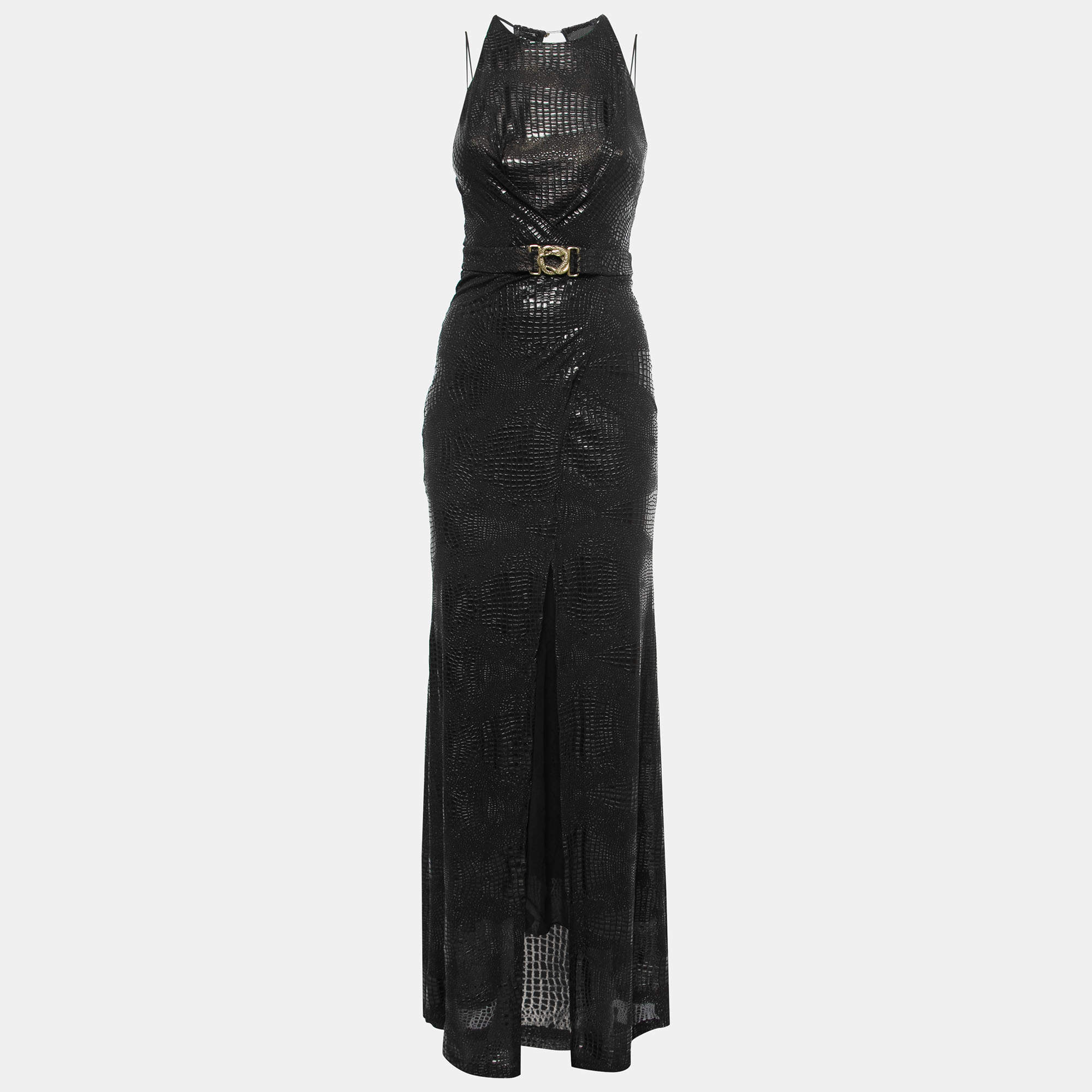 Pre Owned Just Cavalli Black Snake Effect Wrap Maxi Dress S