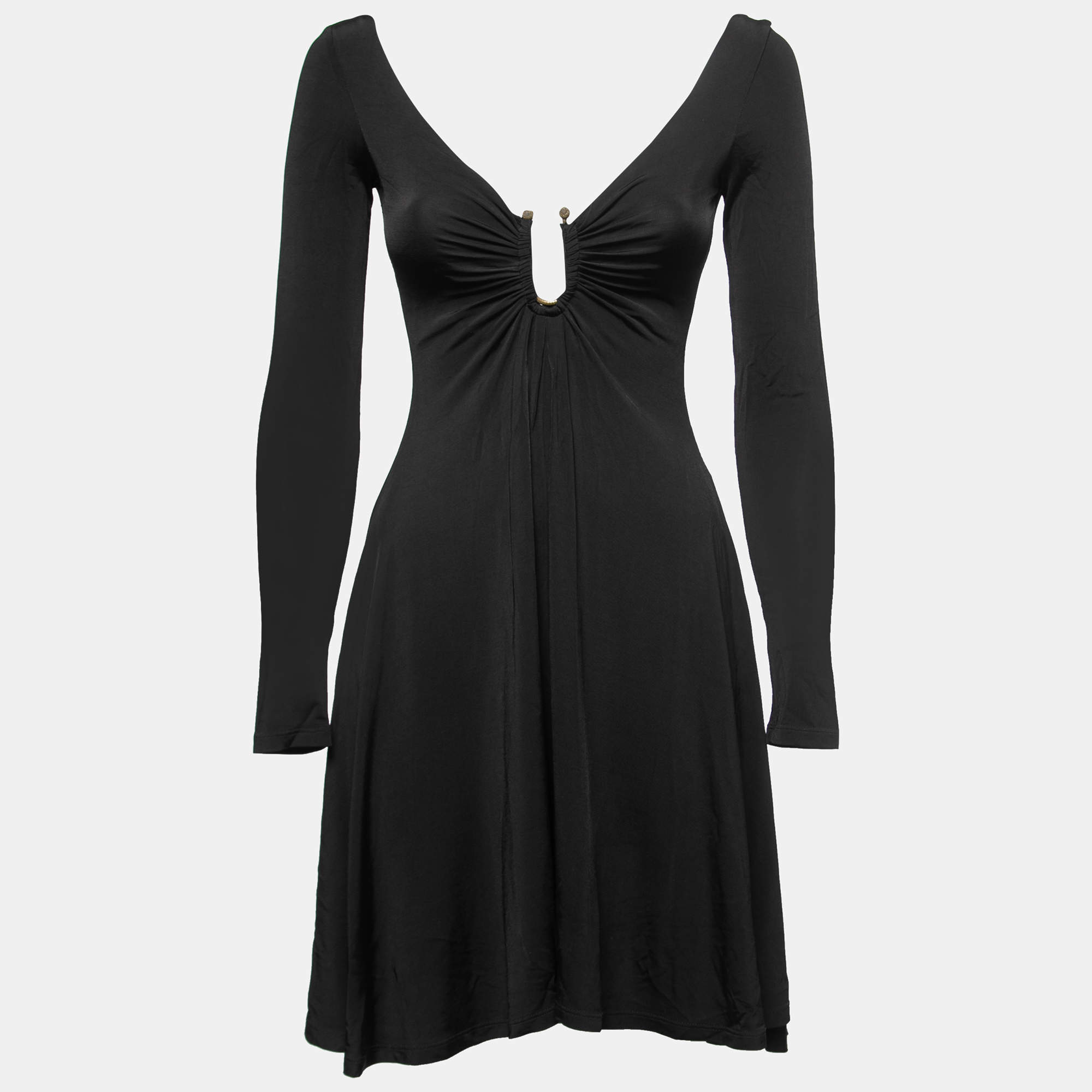Just Cavalli Black Jersey U-Ring Ruched Detail Mini Dress S