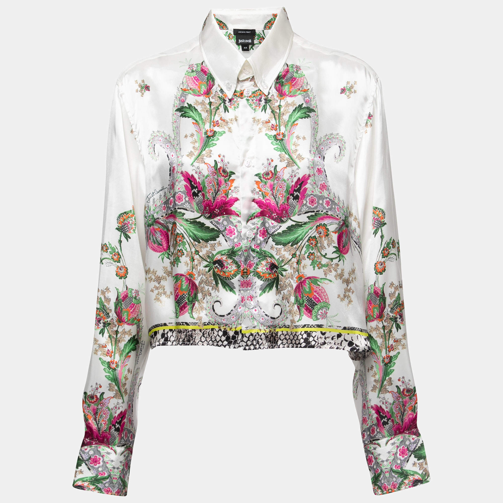 Pre Owned Just Cavalli White Floral Printed Rayon Shirt M