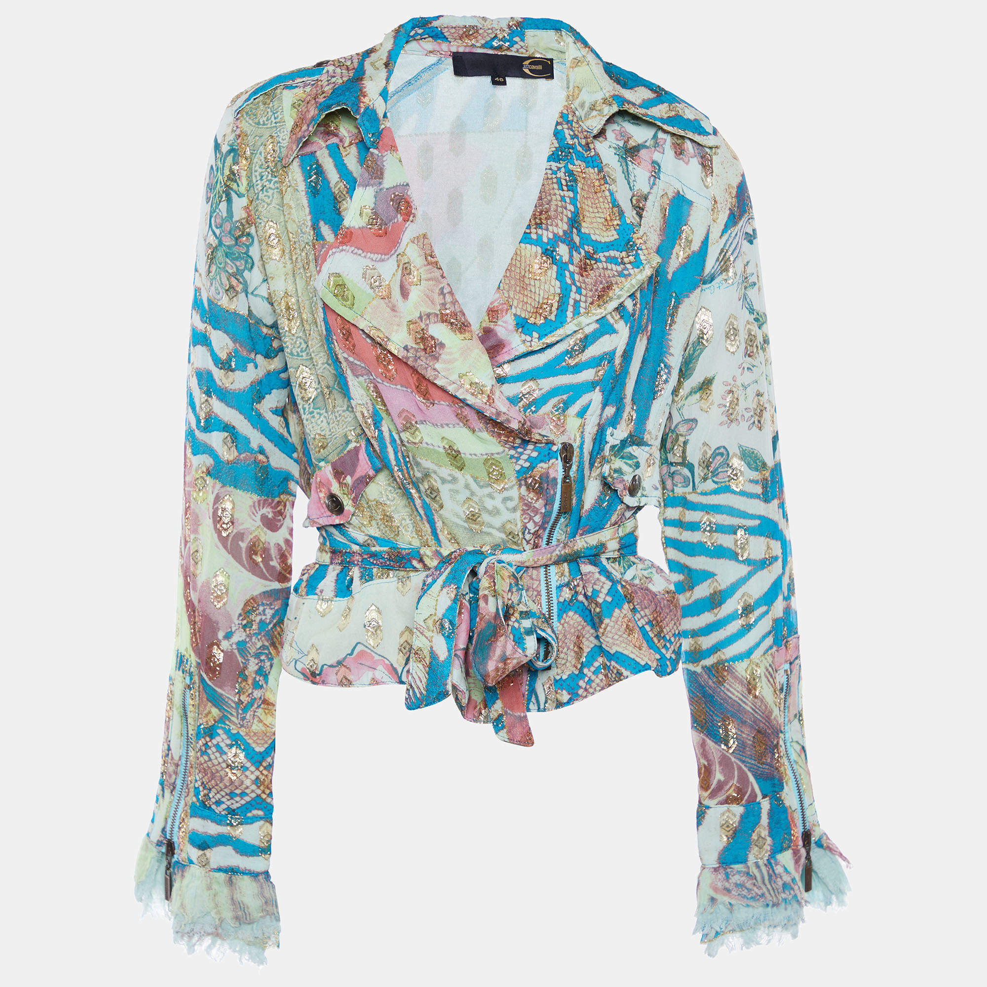 Just Cavalli Multicolour Printed Fil Coupe Cropped Jacket L