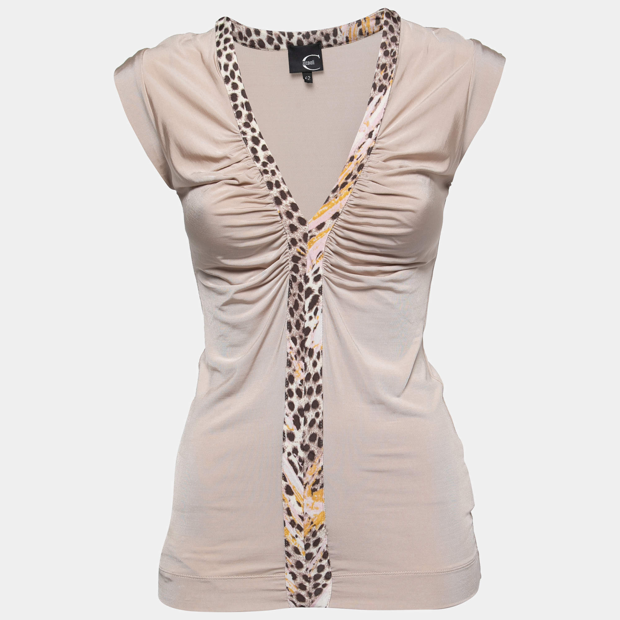 Just Cavalli Beige Jersey Knit Ruched Top M