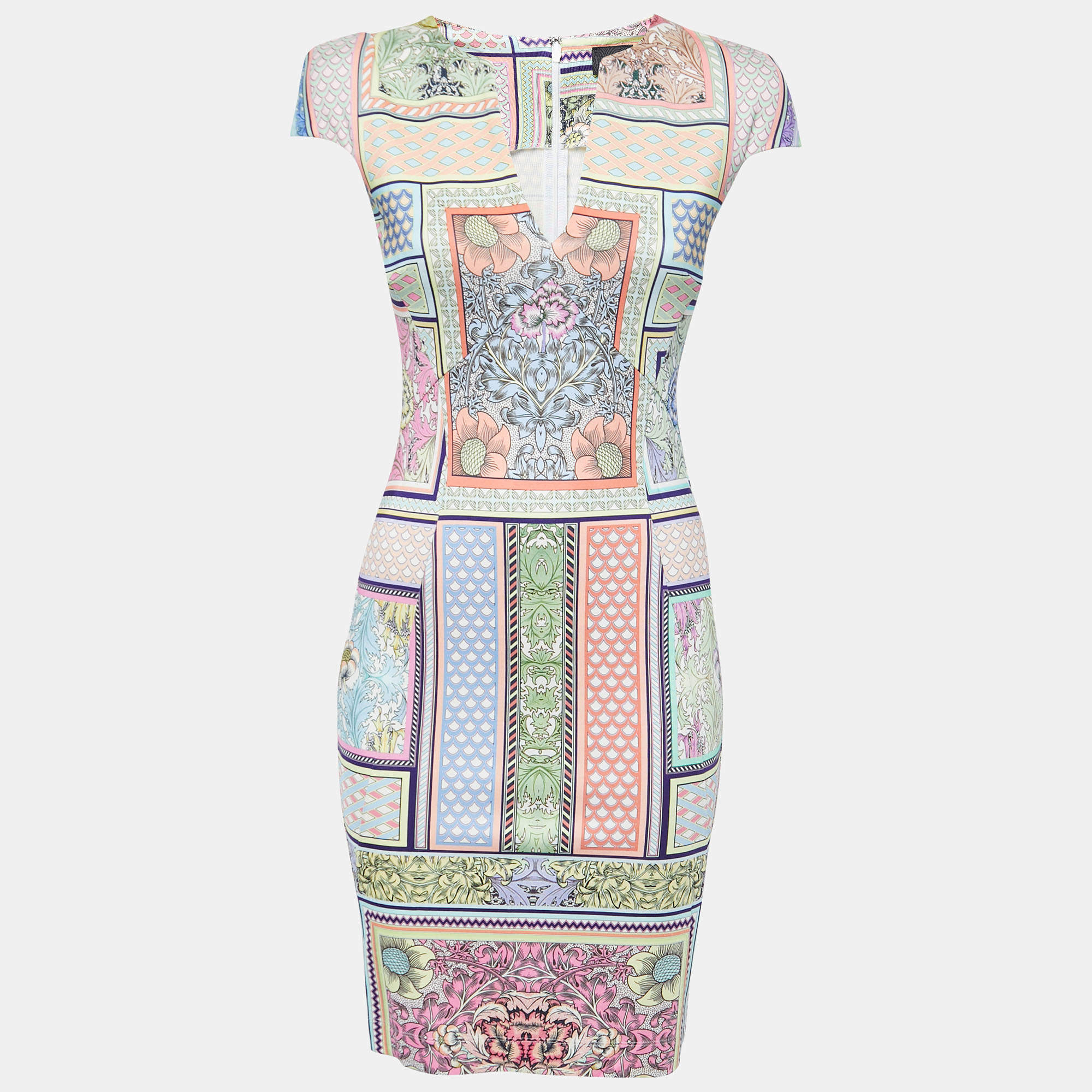 Pre Owned Just Cavalli Multicolor Printed Jersey Cap Sleeve Mini Dress S