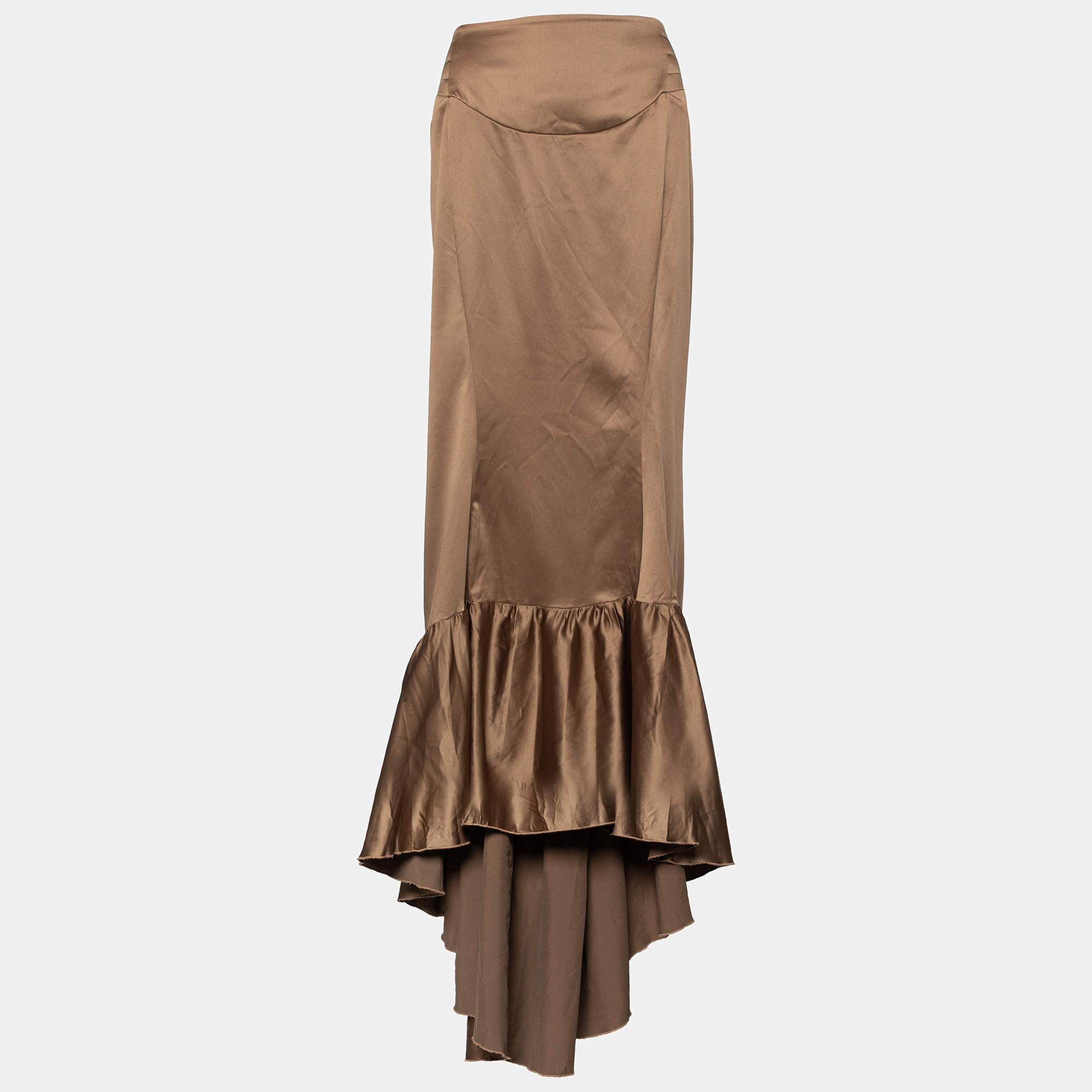 Pre Owned Just Cavalli Brown Satin High-Low Hem Skirt M
