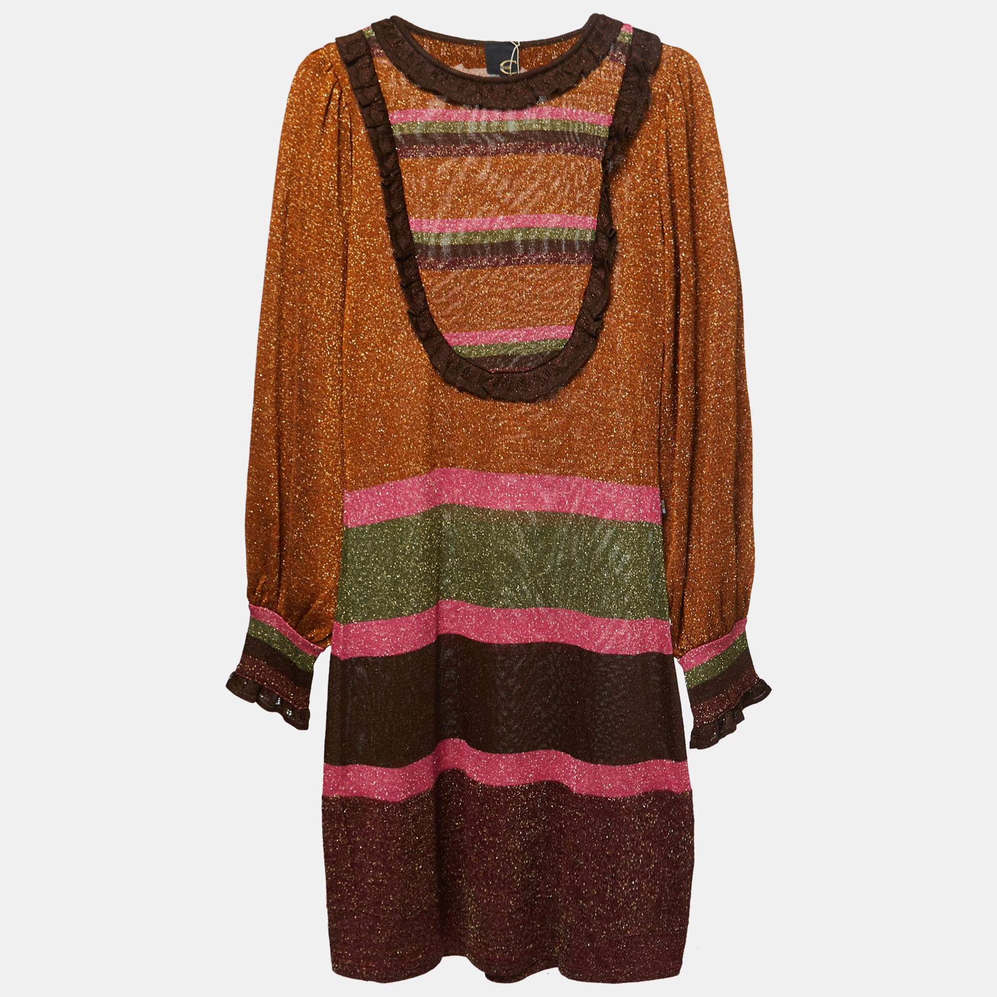 Pre Owned Just Cavalli Multicolour Lurex Knit Balloon Sleeve Midi Dress M