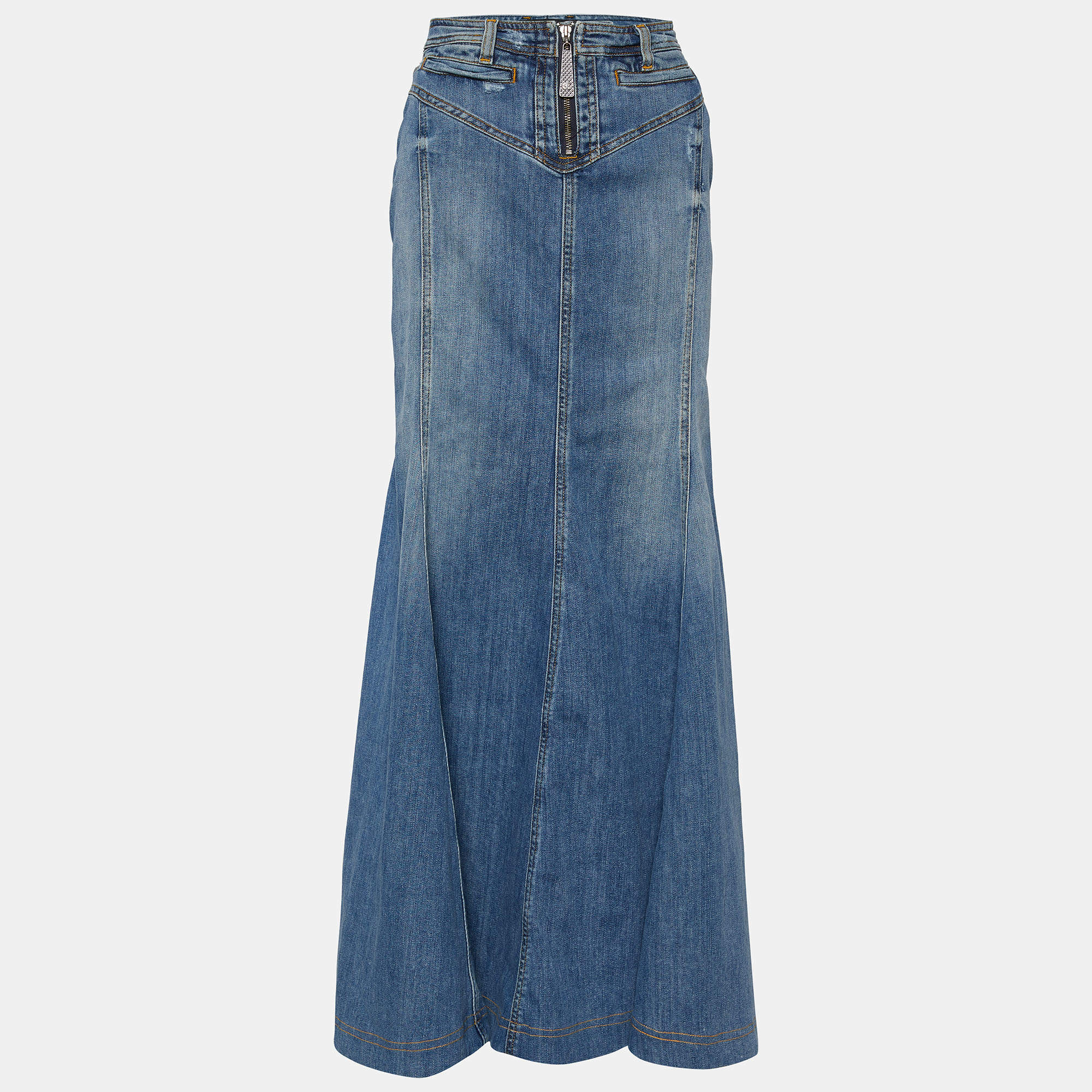 Pre Owned Just Cavalli Blue Denim Paneled Flared Hem Skirt S