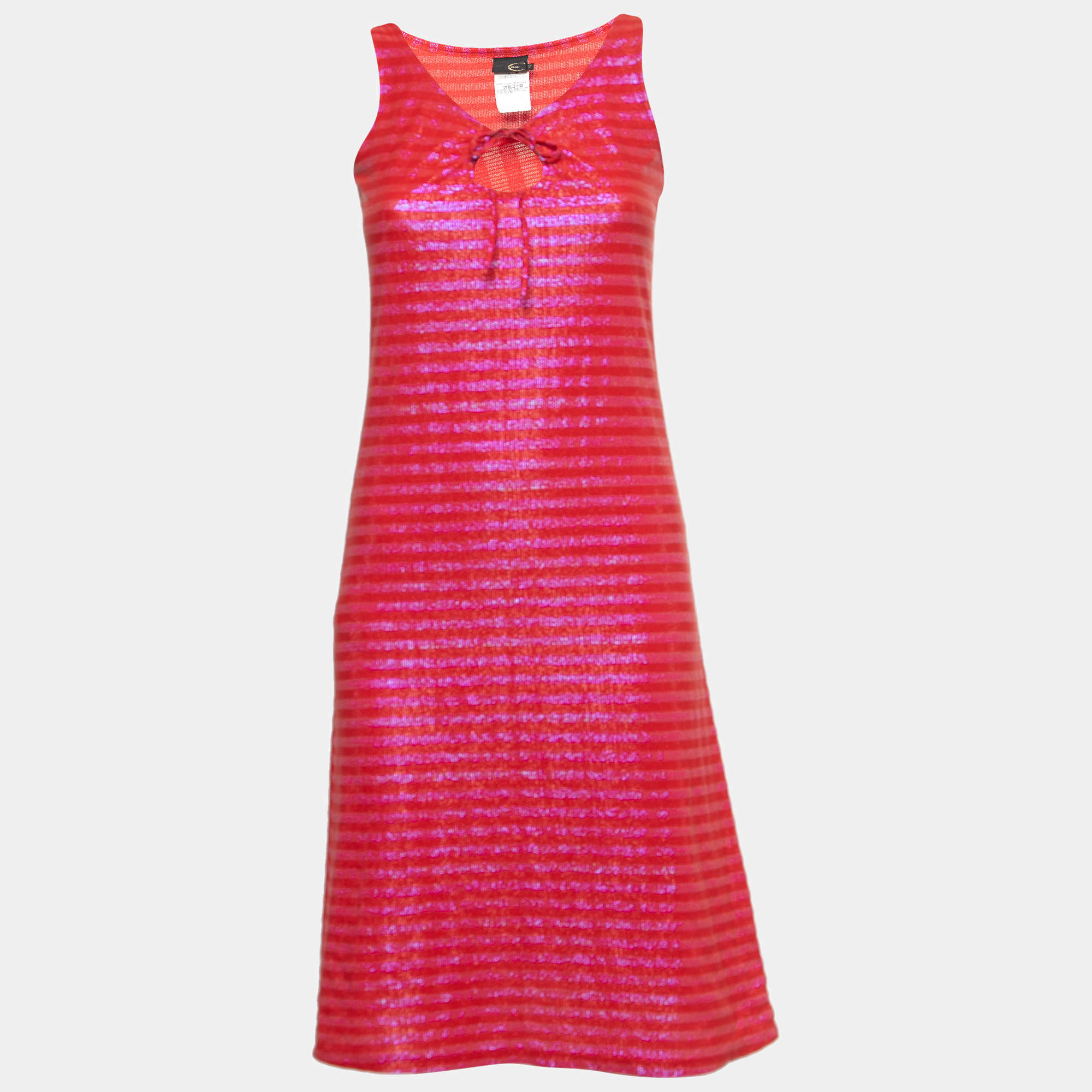 Pre Owned Just Cavalli Red/Pink Striped Lurex Knit Sleeveless Midi Dress S
