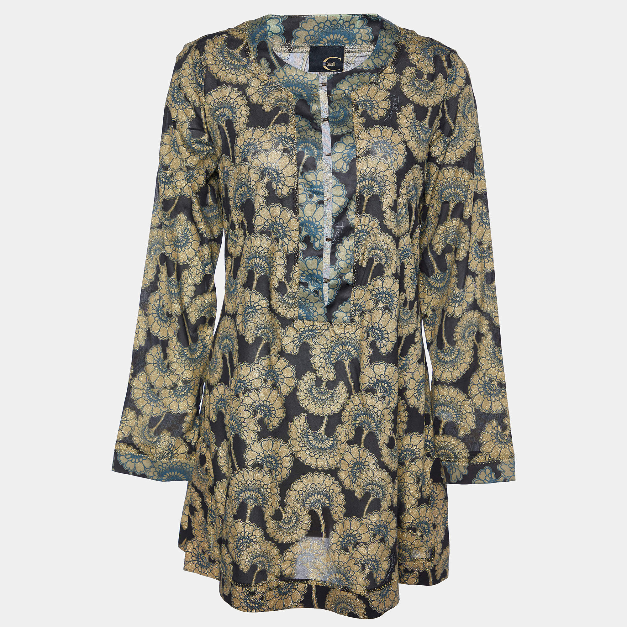 Pre Owned Just Cavalli Black Printed Silk Tunic M