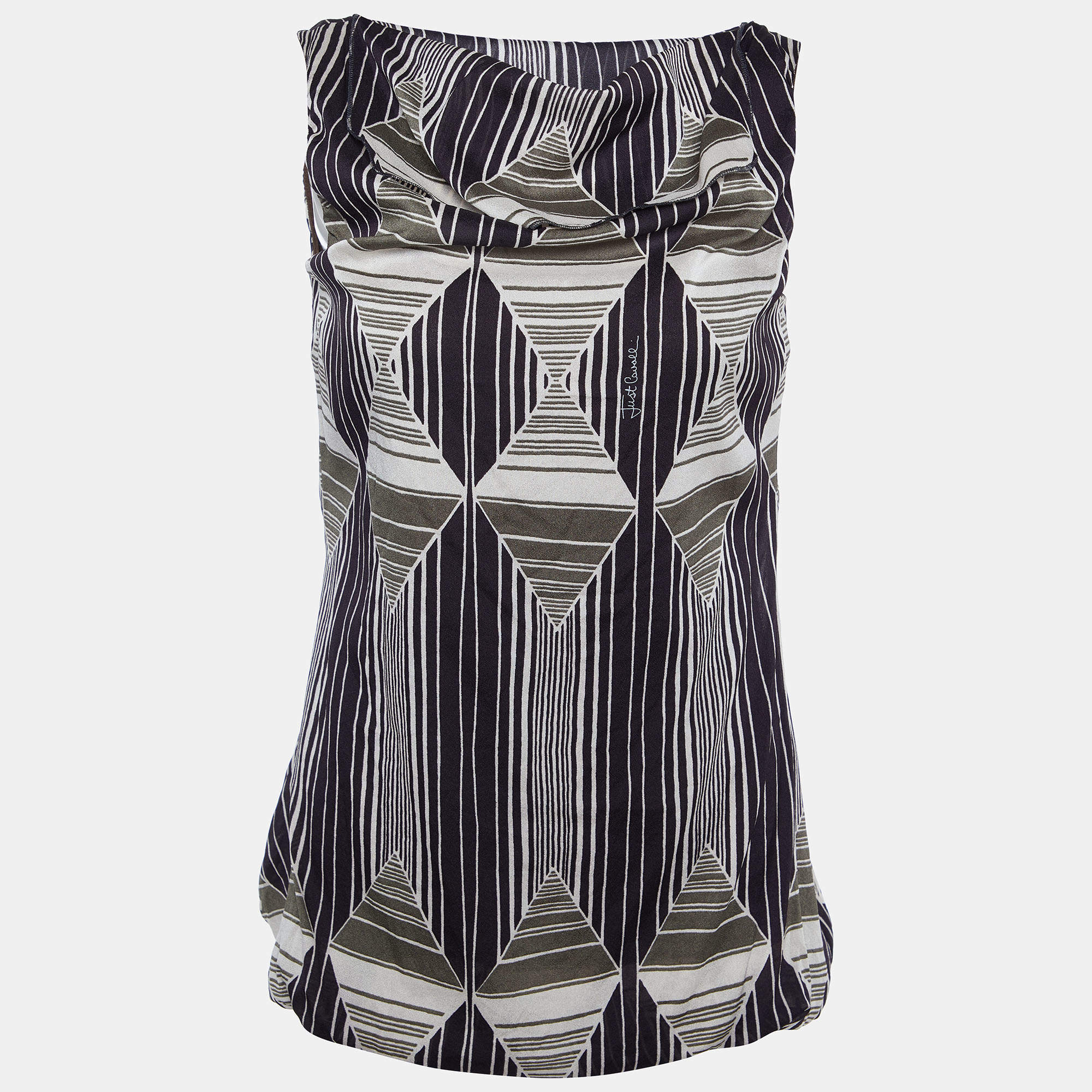 Just Cavalli Brown Printed Silk Sleeveless Top M