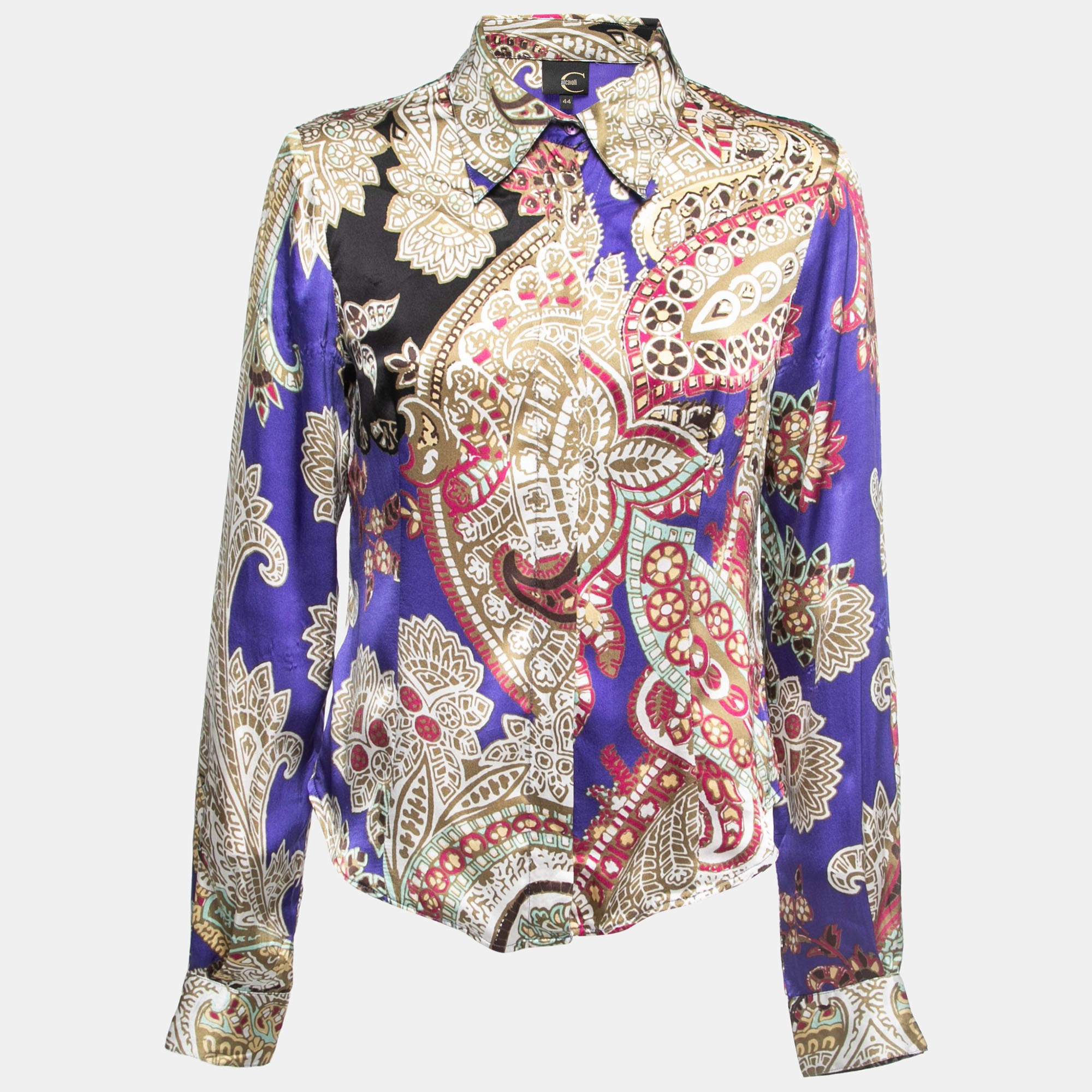 Pre Owned Just Cavalli Multicolor Printed Silk Button Front Shirt M