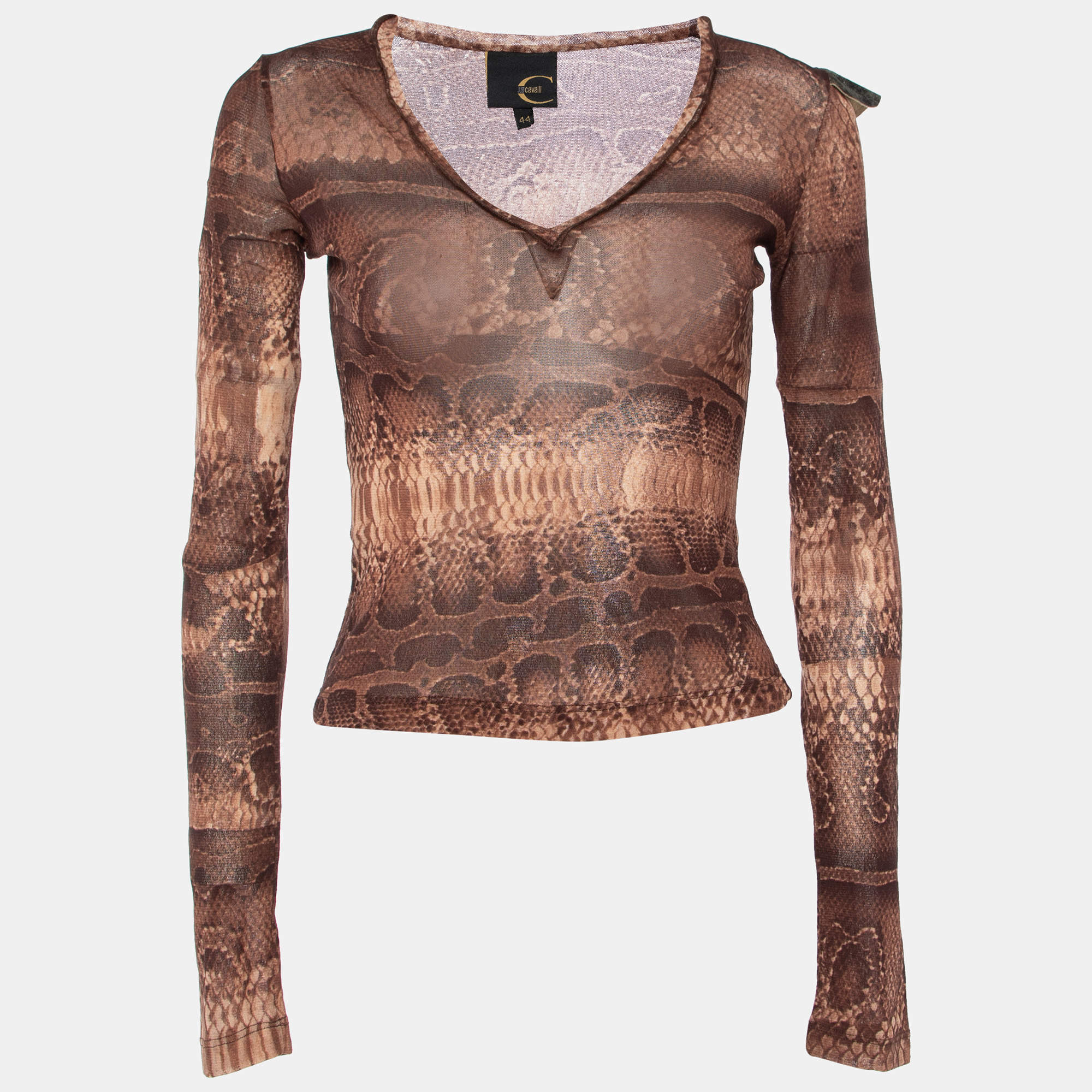 Pre Owned Just Cavalli Burgundy Animal Printed Mesh Knit Top M