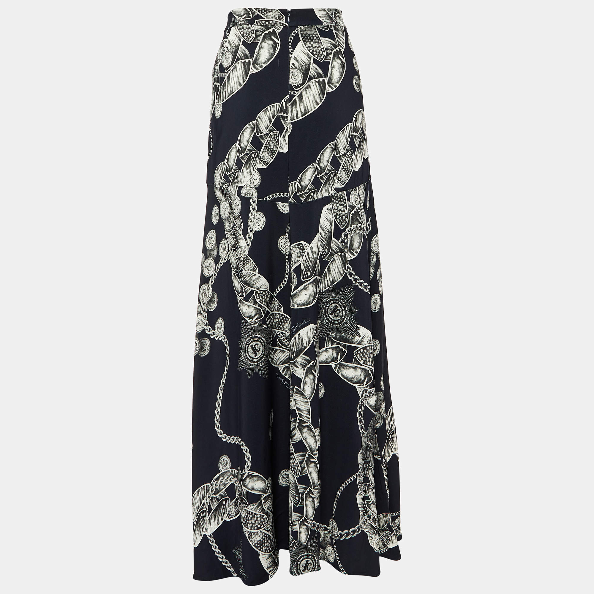 Just Cavalli Black Chain Printed Jersey Maxi Skirt L