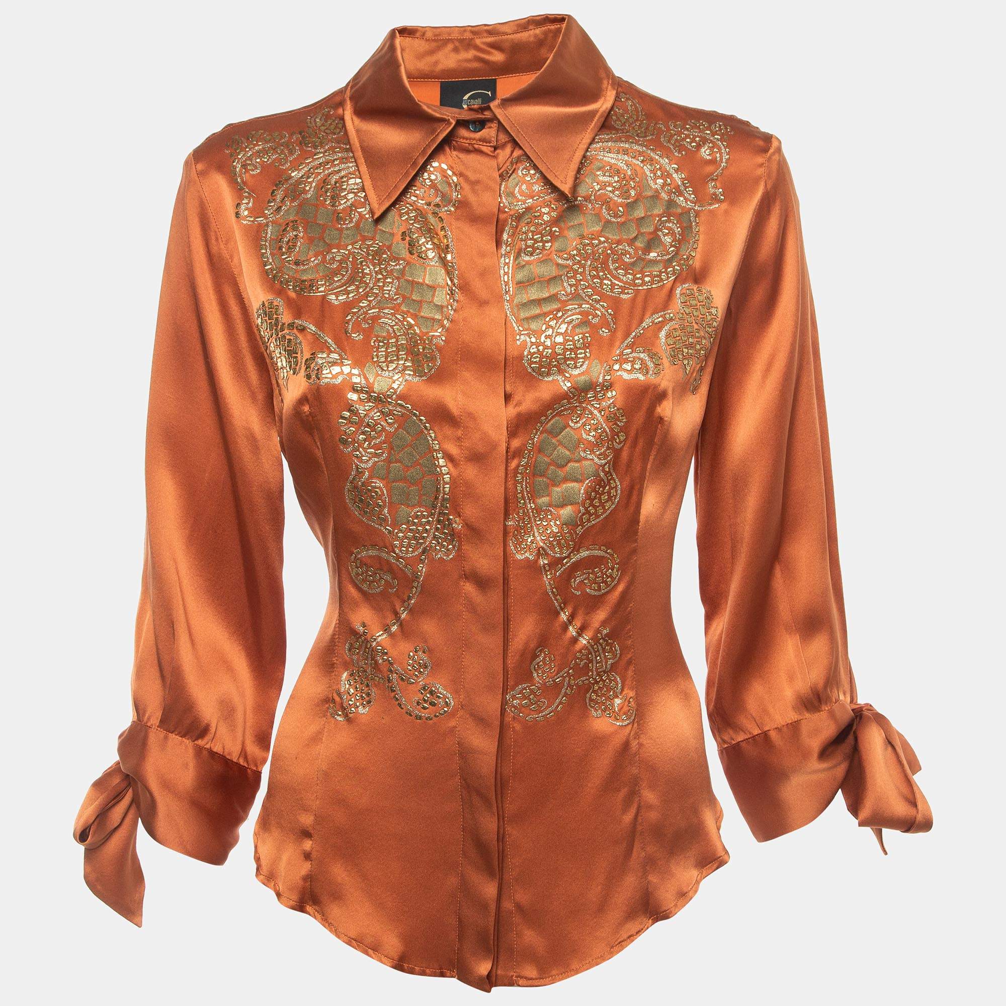 Just Cavalli Orange Satin Printed Shirt L