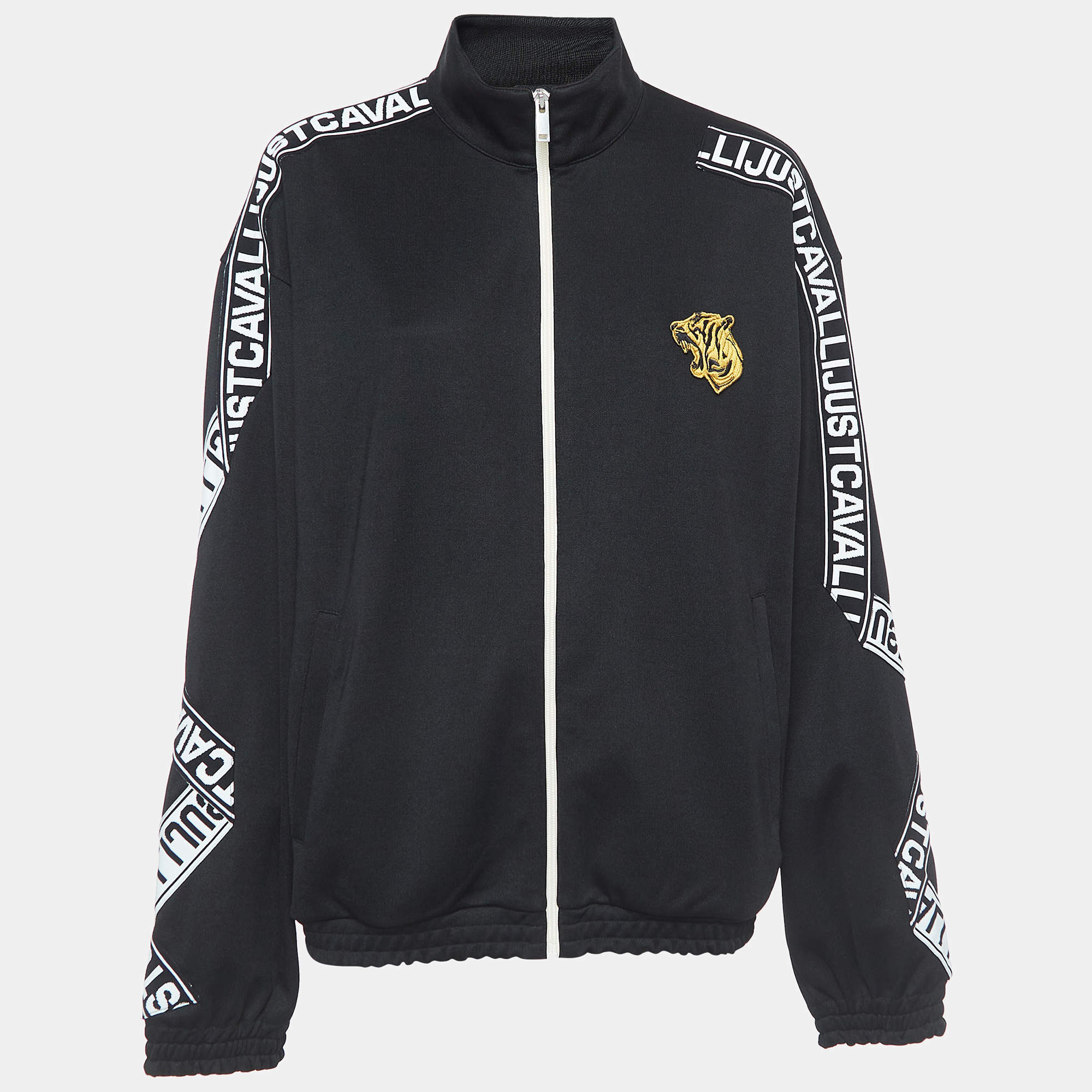 Pre Owned Just Cavalli Black Knit Logo Detail Zip Front Sweatshirt L