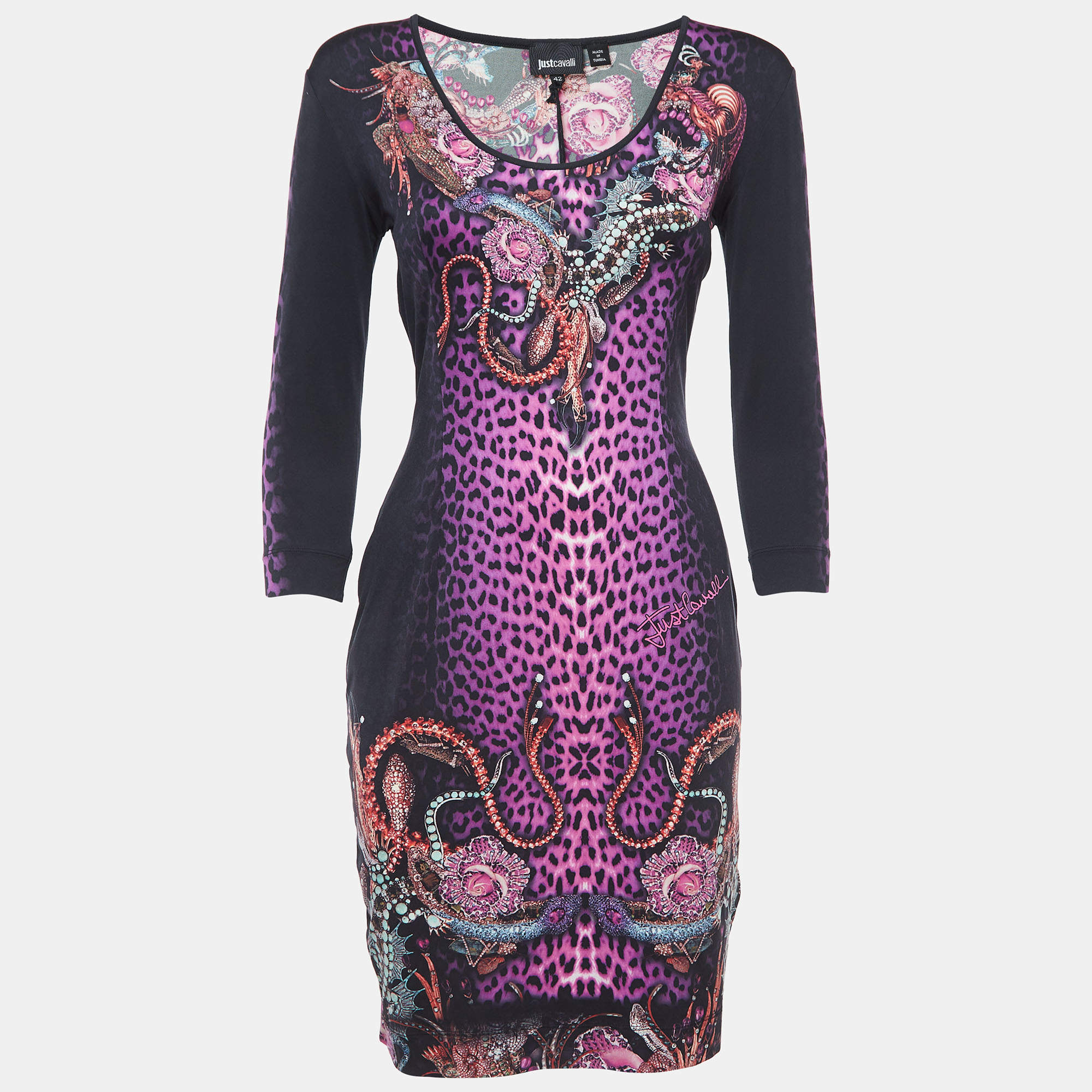 Pre Owned Just Cavalli Multicolor Print Stretch Knit Mini Dress M