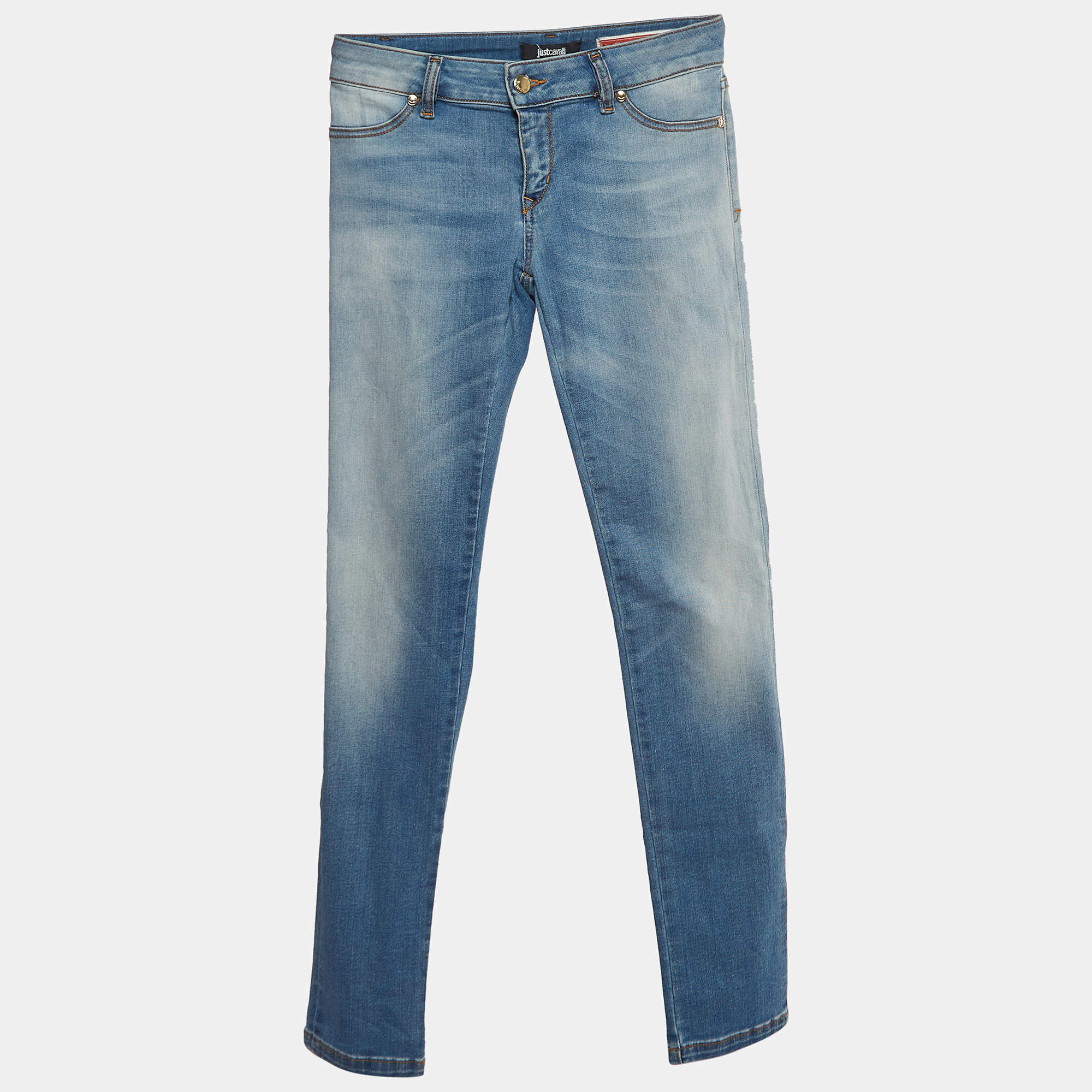 Pre Owned Just Cavalli Blue Washed Denim Slim Fit Jeggings M Waist 27''