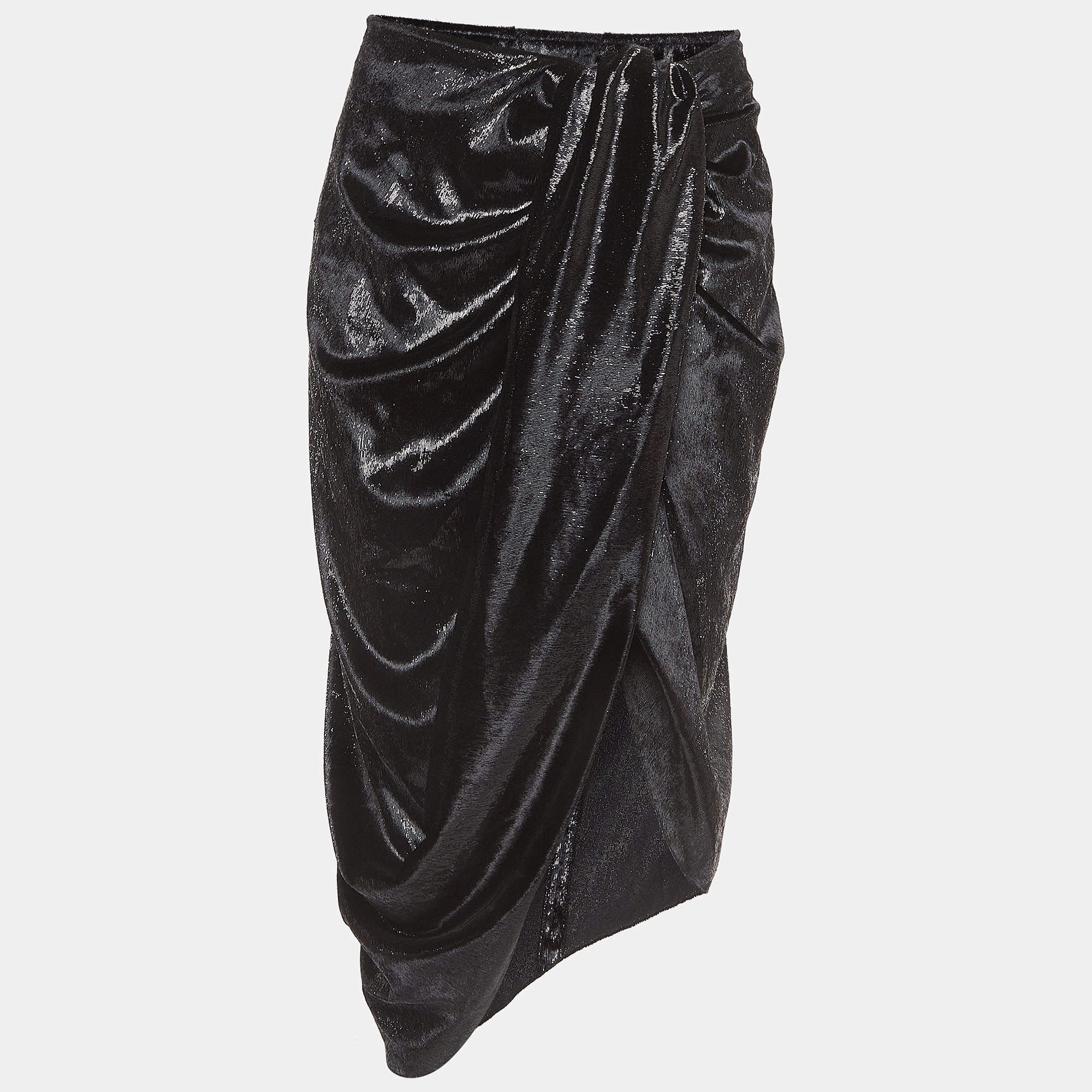 Pre Owned Just Cavalli Black Shimmer Velvet Draped Mid Skirt M