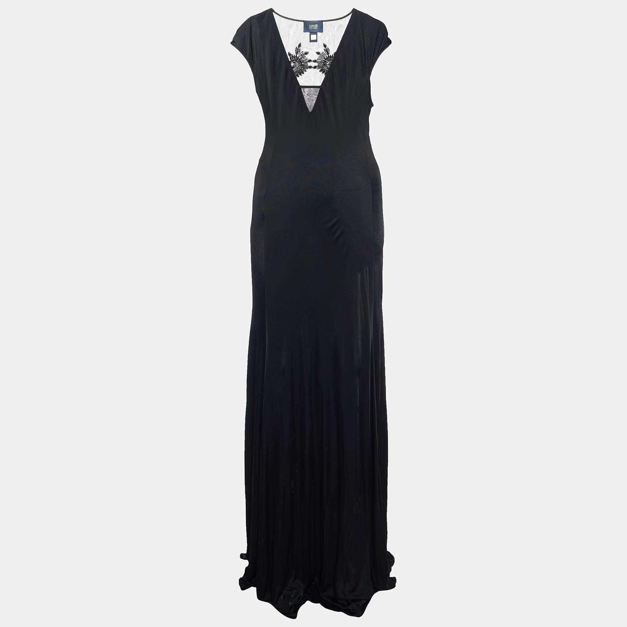Pre Owned Class by Roberto Cavalli Black Jersey Embellished Sleeveless Maxi Dress L