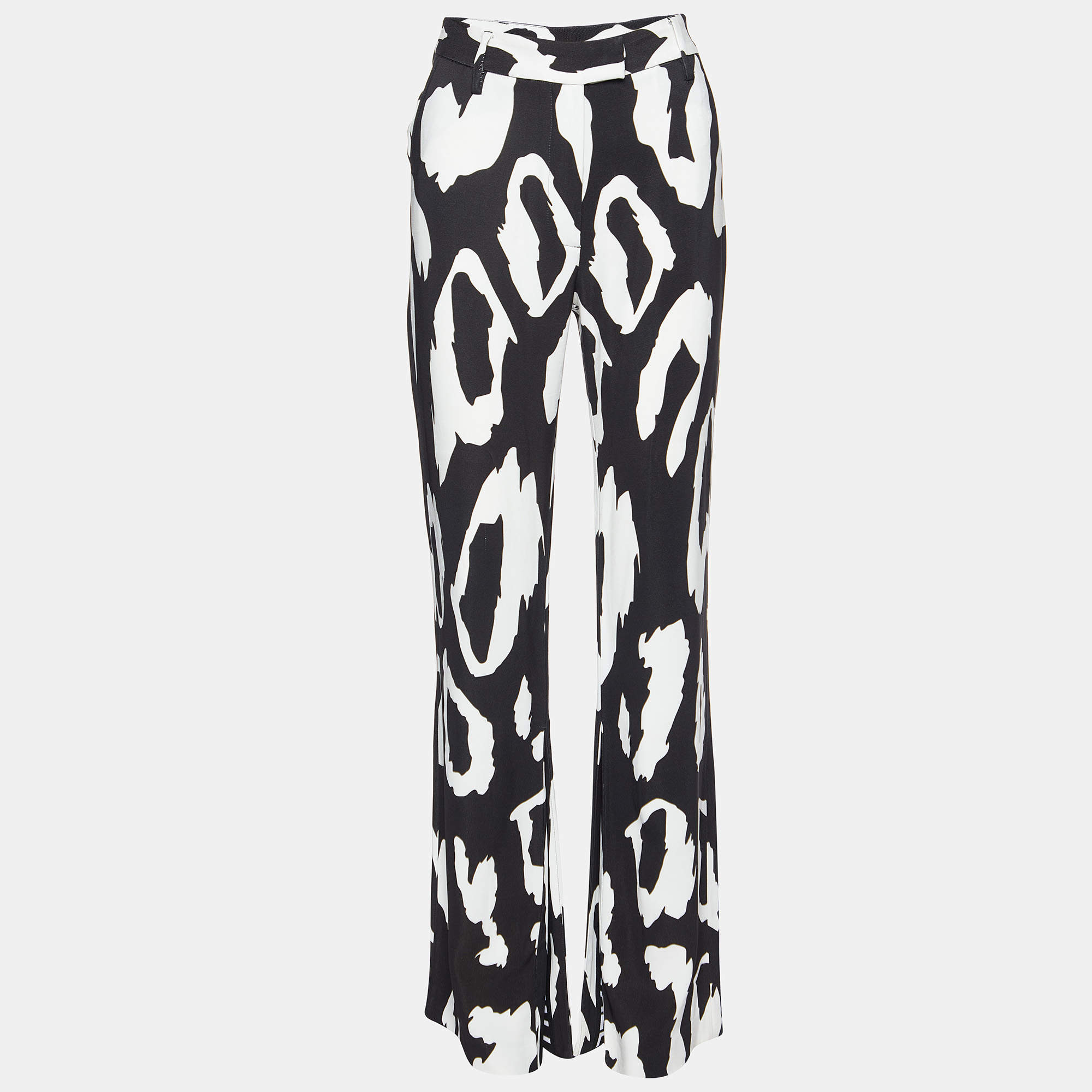 Just Cavalli Monochrome Printed Crepe Flared Trousers M