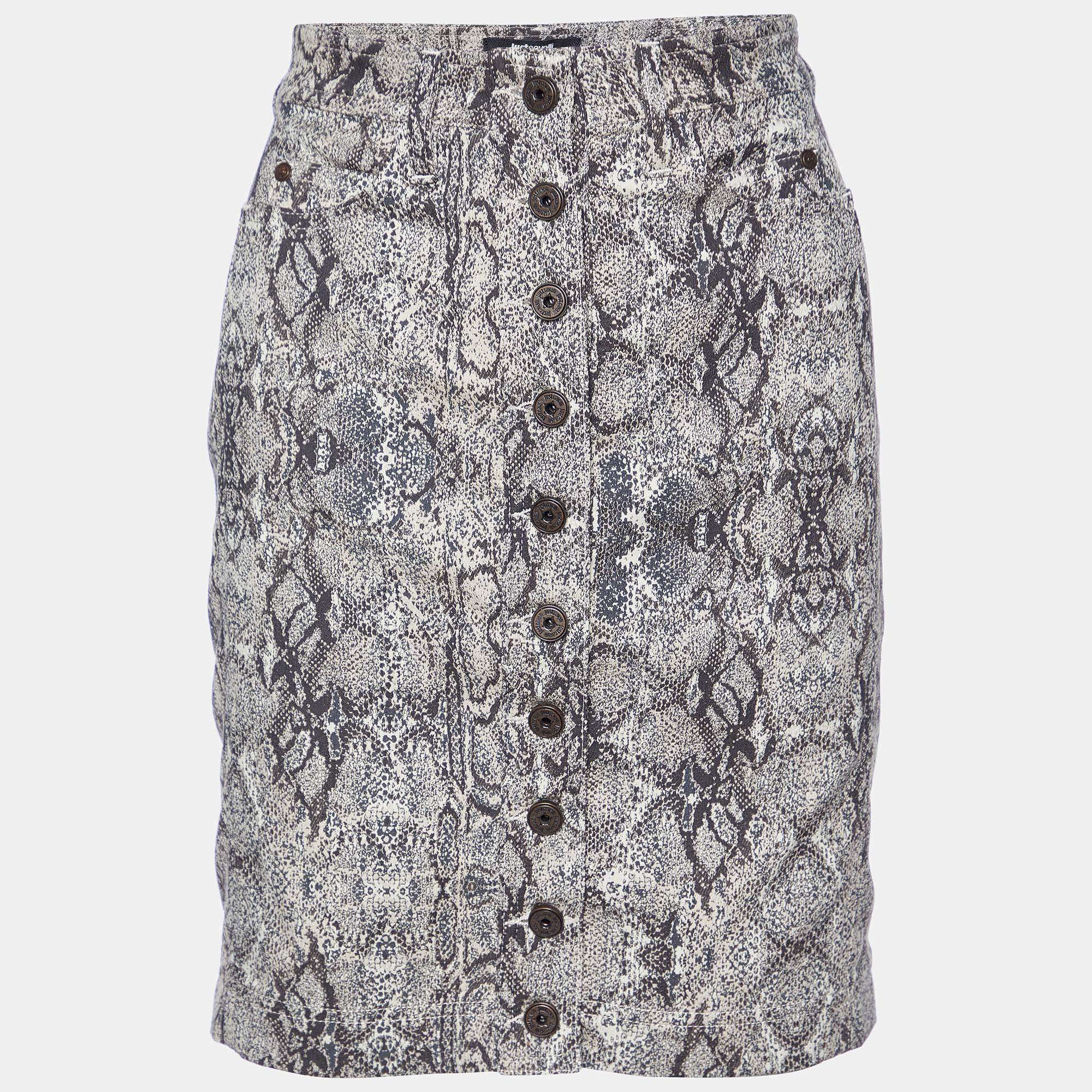 Just Cavalli Beige Animal Pattern Cotton Fitted Skirt S