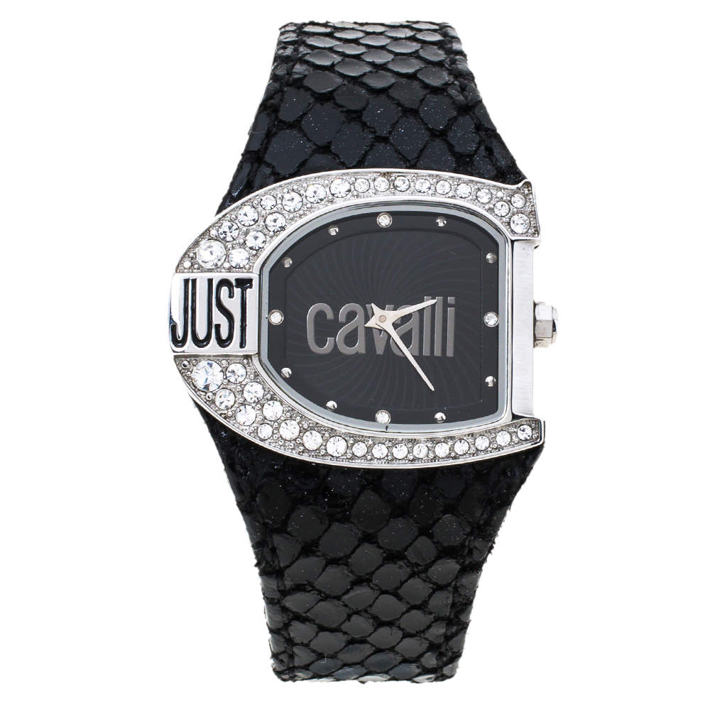 Just Cavalli Black Stainless Steel and Leather R7251160625 Women's Wristwatch 36 mm