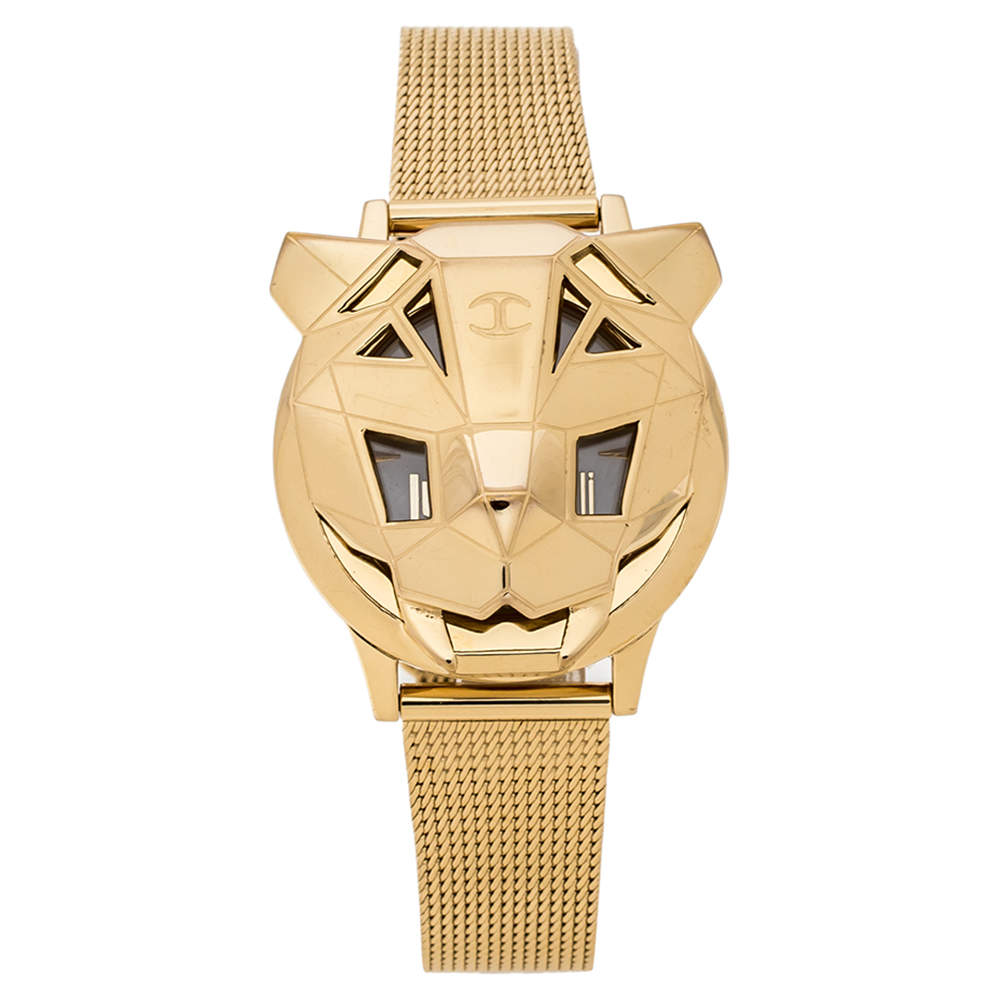 Just Cavalli White Mother Of Pearl Yellow Gold Tone Stainless Steel Just Tiger 7251561502 Women s Wristwatch 34 mm Just Cavalli TLC