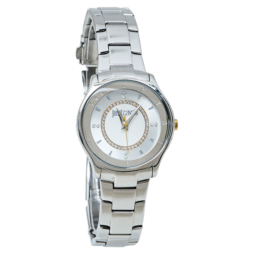 Pre Owned Just Cavalli Silver Two Tone Stainless Steel 7253587501 Milady Women's Wristwatch 34MM