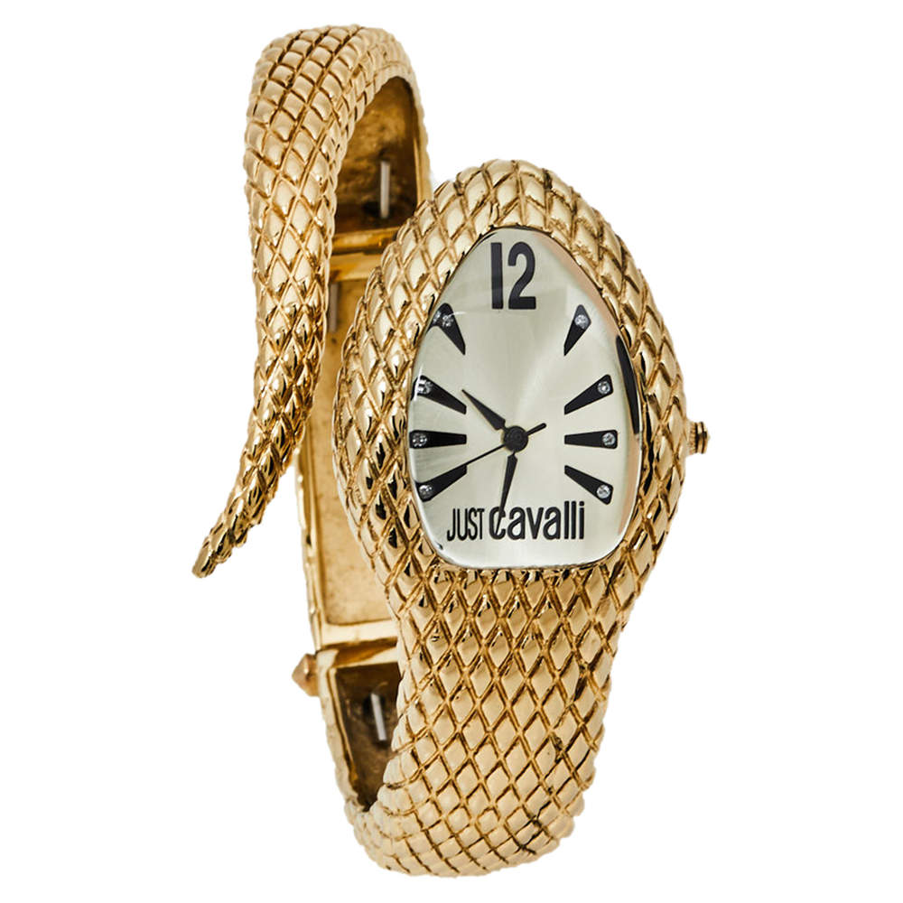 Pre Owned Just Cavalli Gold Plated Stainless Steel Serpent Bracelet Poison R7253153517 Women's Wristwatch 27 mm