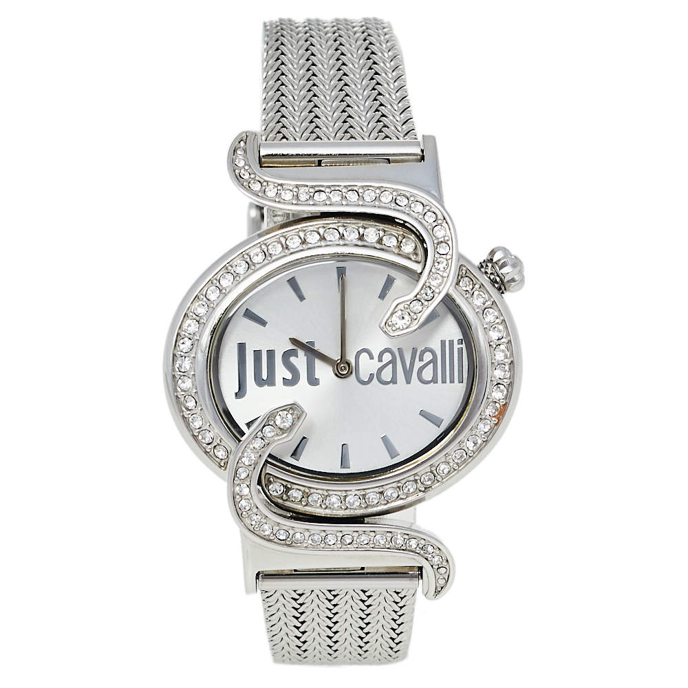 Pre Owned Just Cavalli Silver Stainless Steel Sin R7253591503 Women's Wristwatch 35 mm