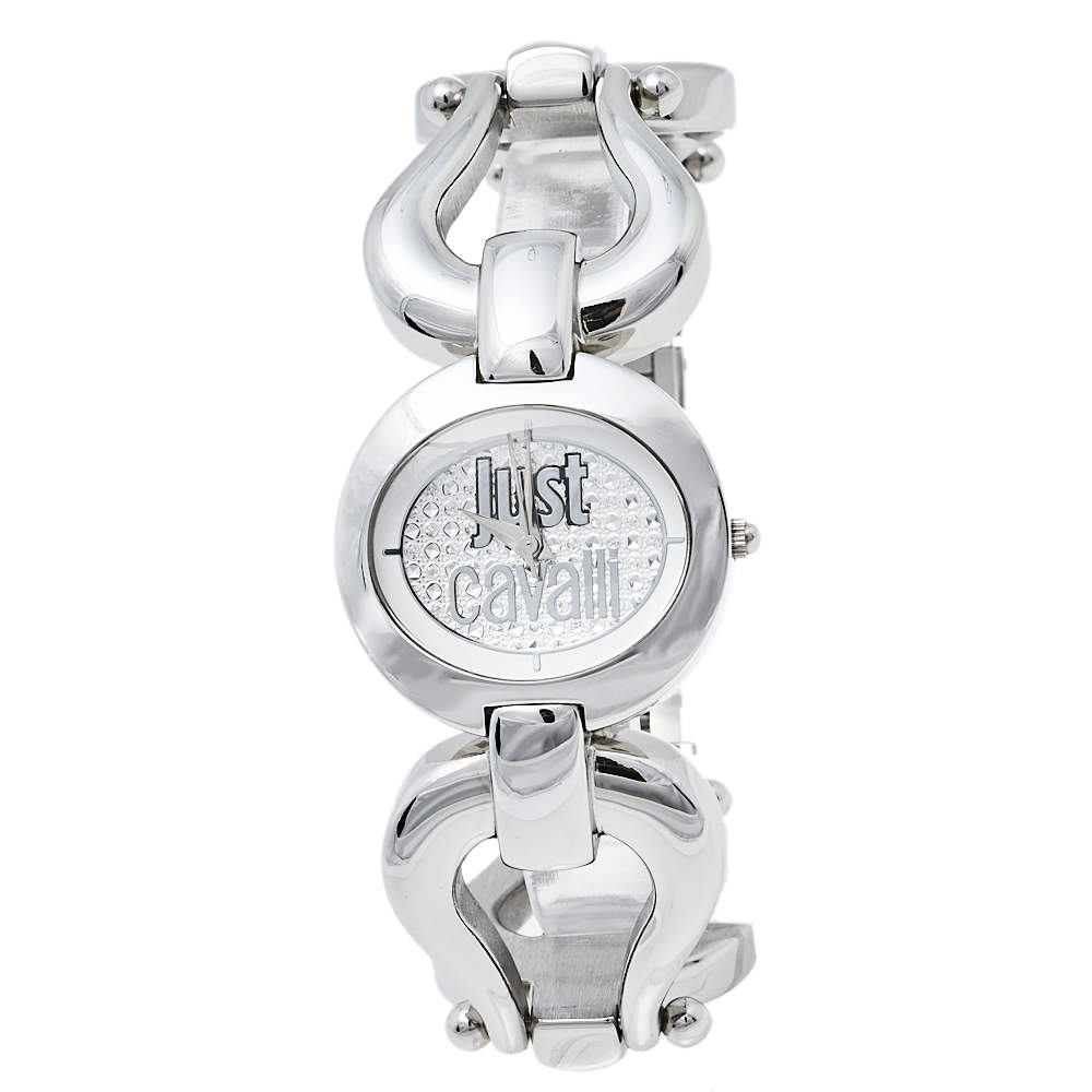 Pre Owned Just Cavalli Silver Stainless Steel R7253109501 Quartz Women's Wristwatch 29 mm