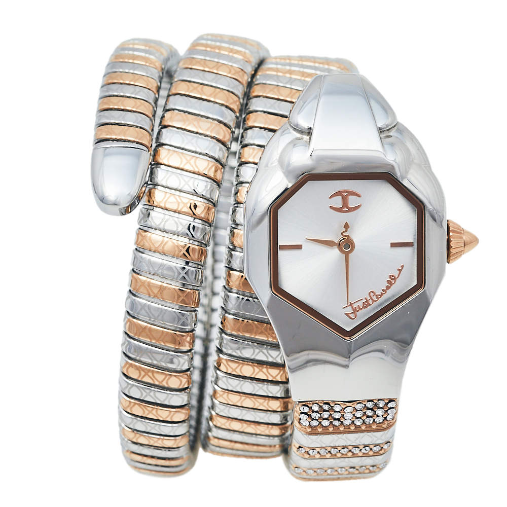 Just Cavalli Two-Tone Stainless Steel Glam Snake Septagon JC1L112M0055 Women's Wristwatch 22 mm