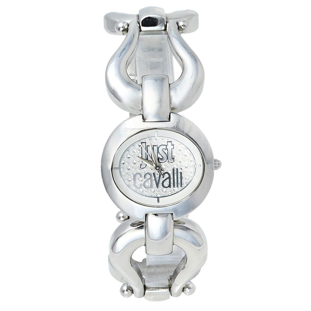 مملوكة مسبقًا Just Cavalli Silver Stainless Steel R7235109501 Quartz Women's Wristwatch 29 mm