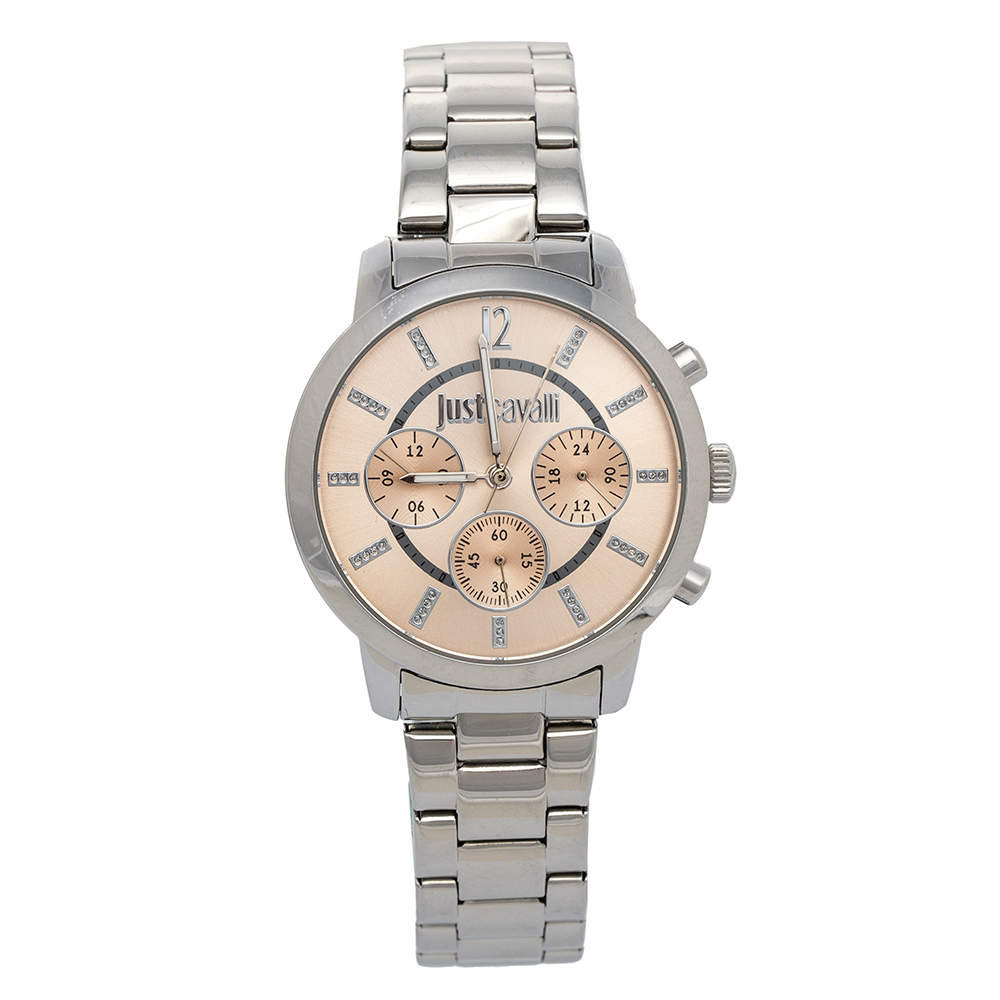 Pre Owned Just Cavalli Salmon Stainless Steel Class J R7253574501 Women's Wristwatch 38 mm