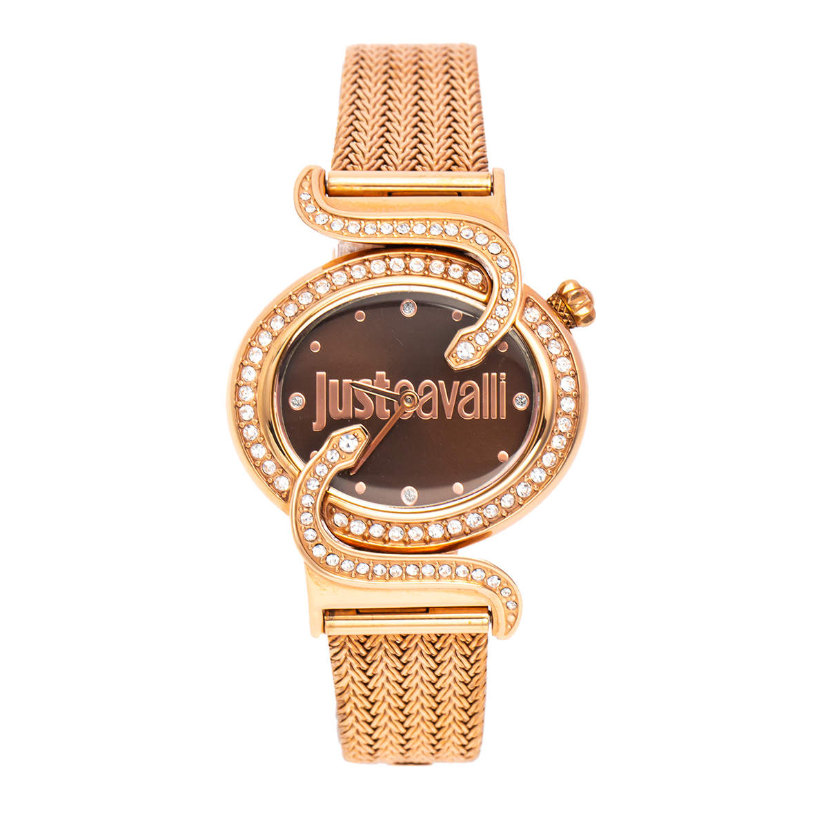 Pre Owned Just Cavalli Brown Rose Gold Tone Stainless Steel Sin 7253591506 Women's Wristwatch 35 mm