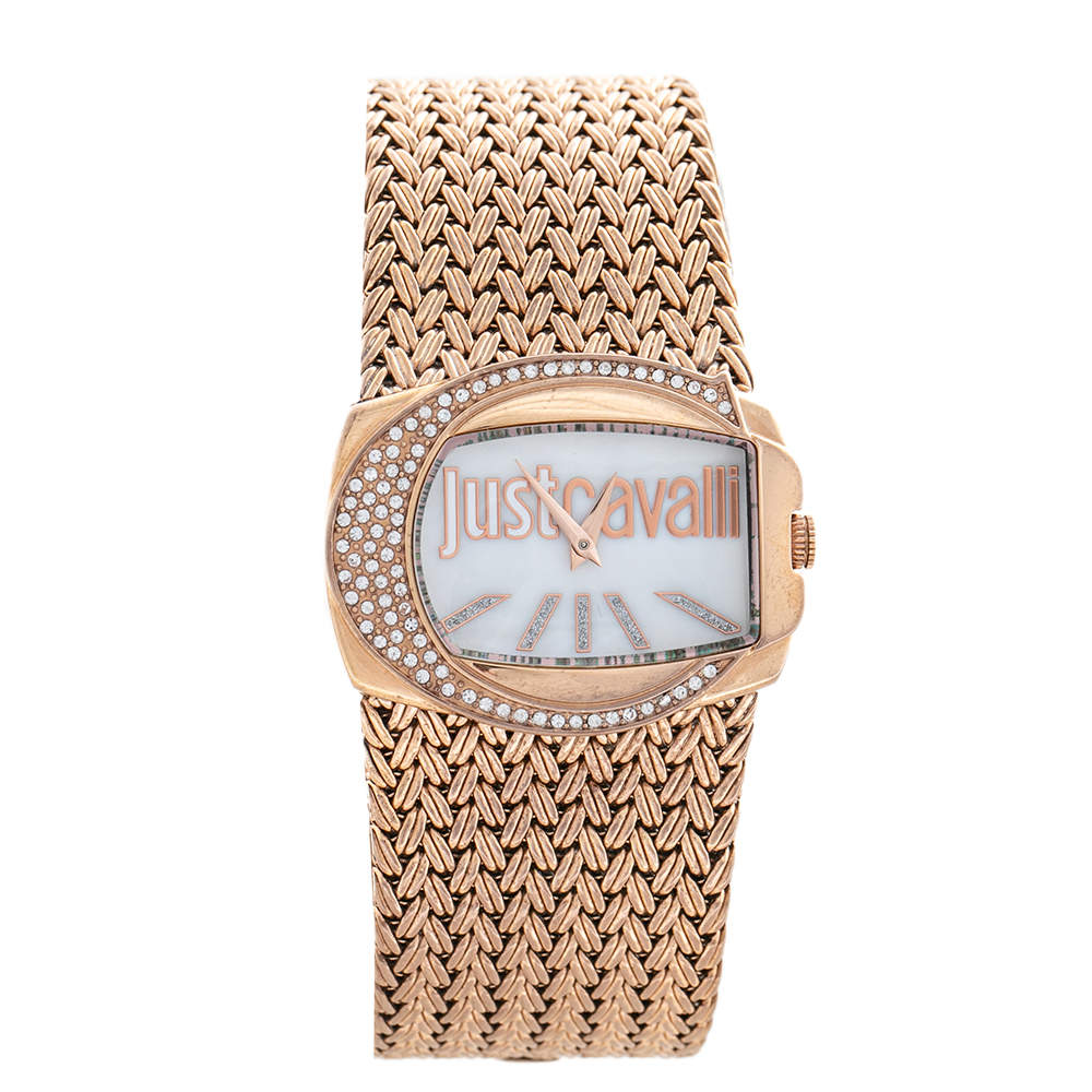 Pre Owned Just Cavalli Mother of Pearl Rose Gold Tone Stainless Steel 7253277002 Women's Wristwatch 34 mm
