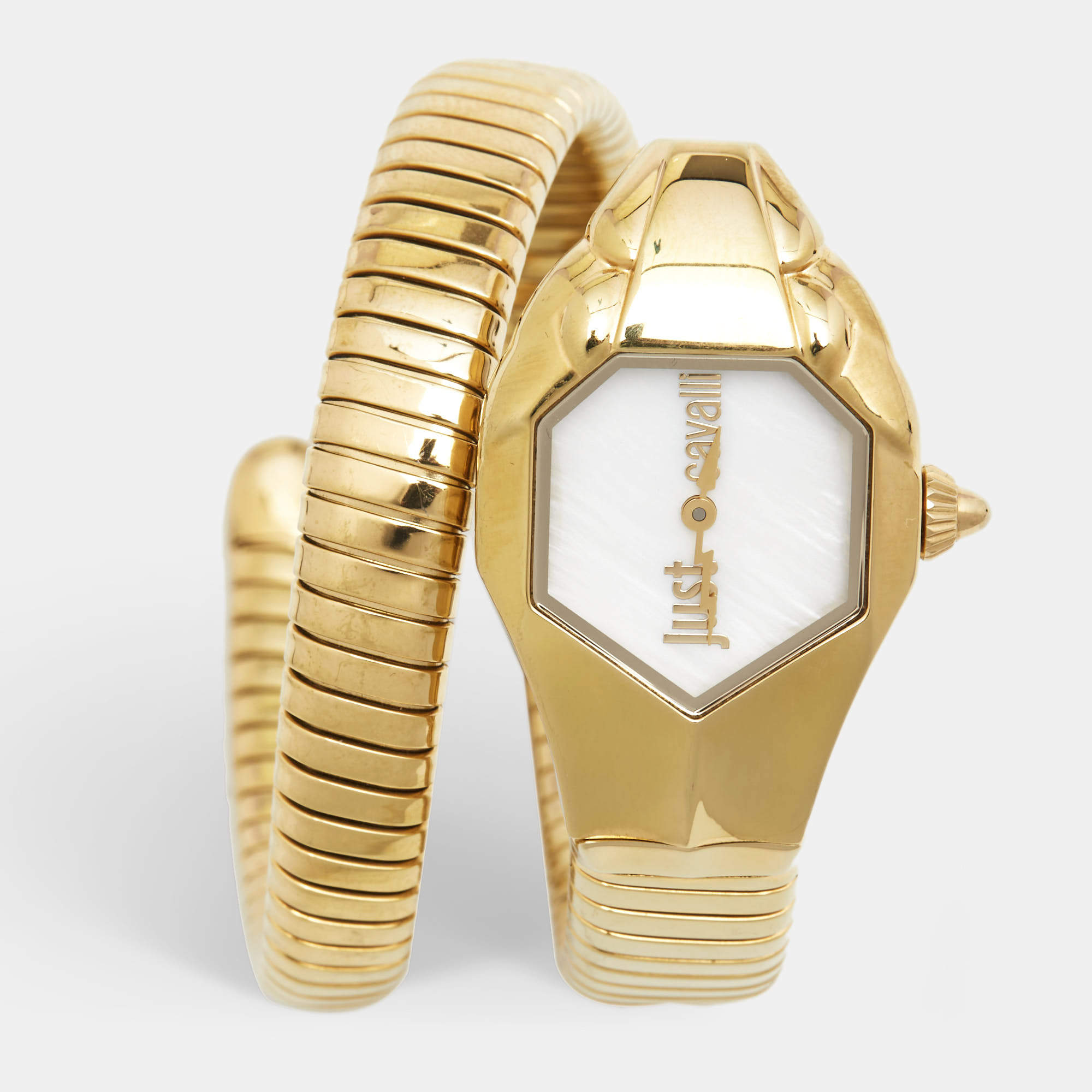 Just Cavalli Mother Of Pearl Gold Plated Stainless Steel Serpent 1L001 Women's Wristwatch 22 mm