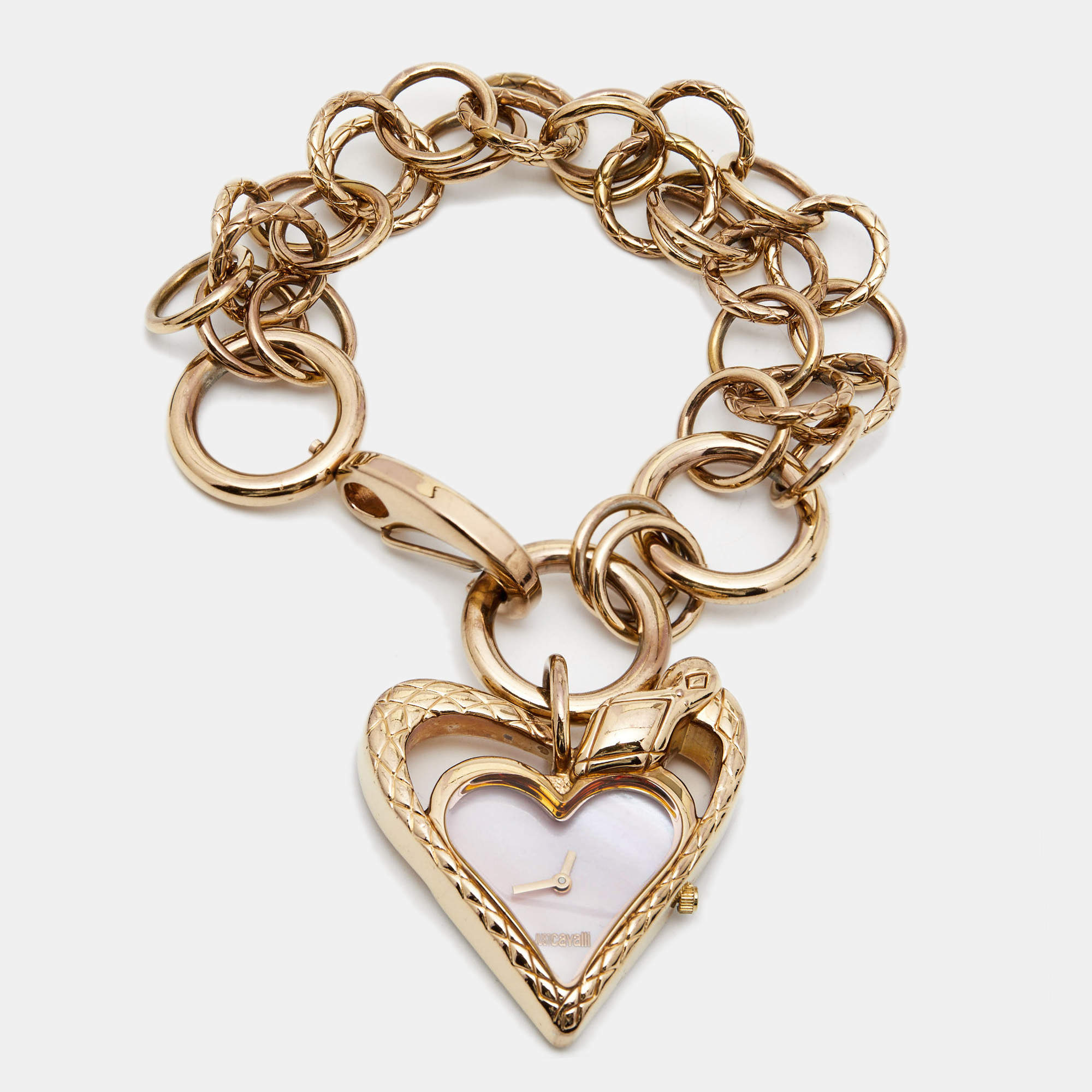 Pre Owned Just Cavalli Pink Mother Of Pearl Gold Plated R7253424645 Women's Wristwatch 39 mm