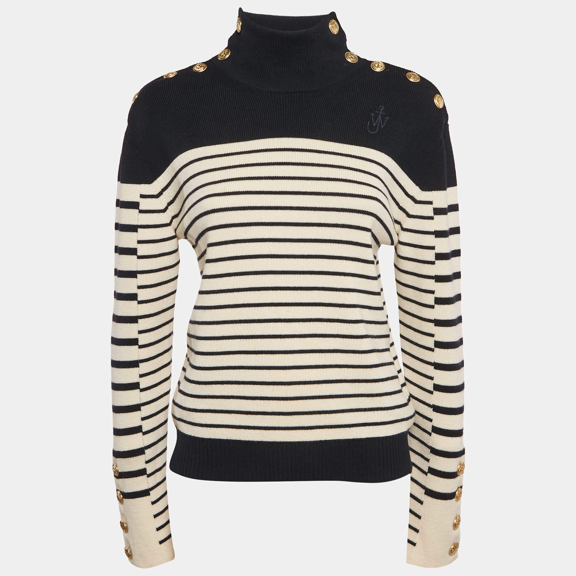 JW Anderson Navy Blue Striped Merino Wool Knit Sweater S