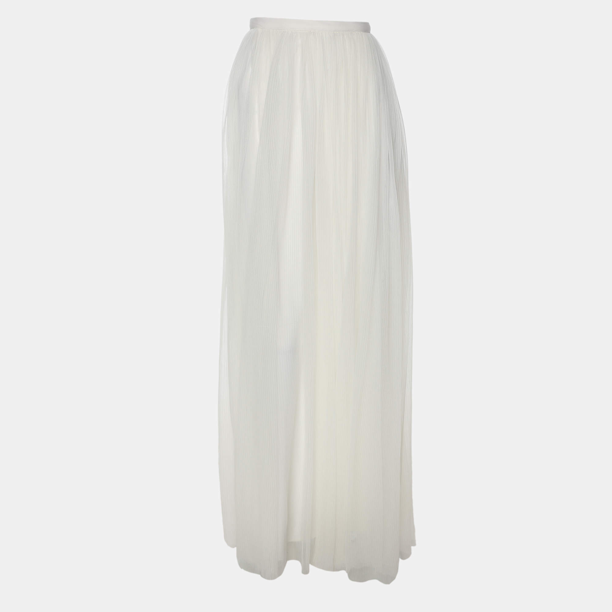 Pre Owned Kage Off White Knit Fabric Pleated Maxi Skirt S