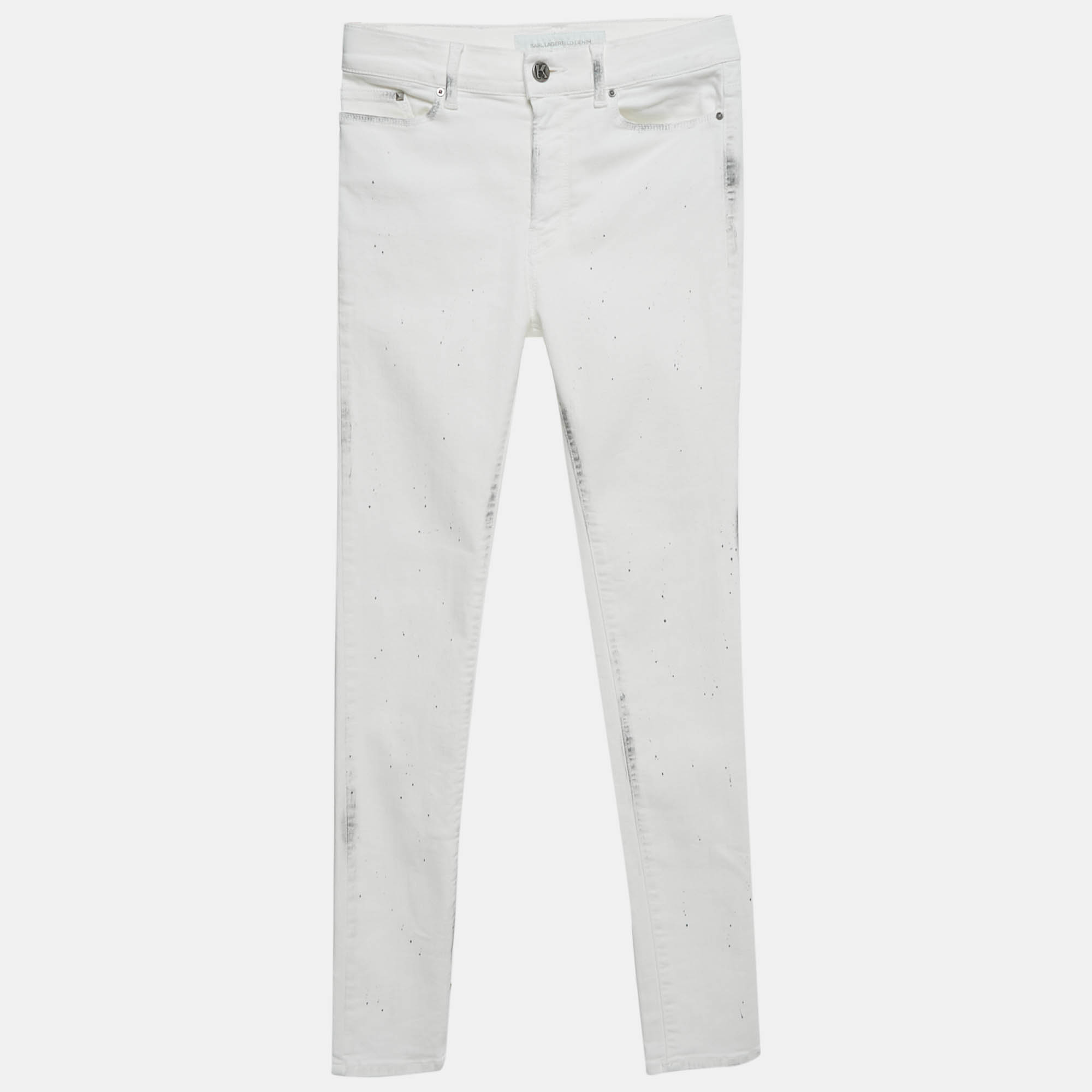 Karl Lagerfeld White Splatter Print Denim Jeans S Waist 27"